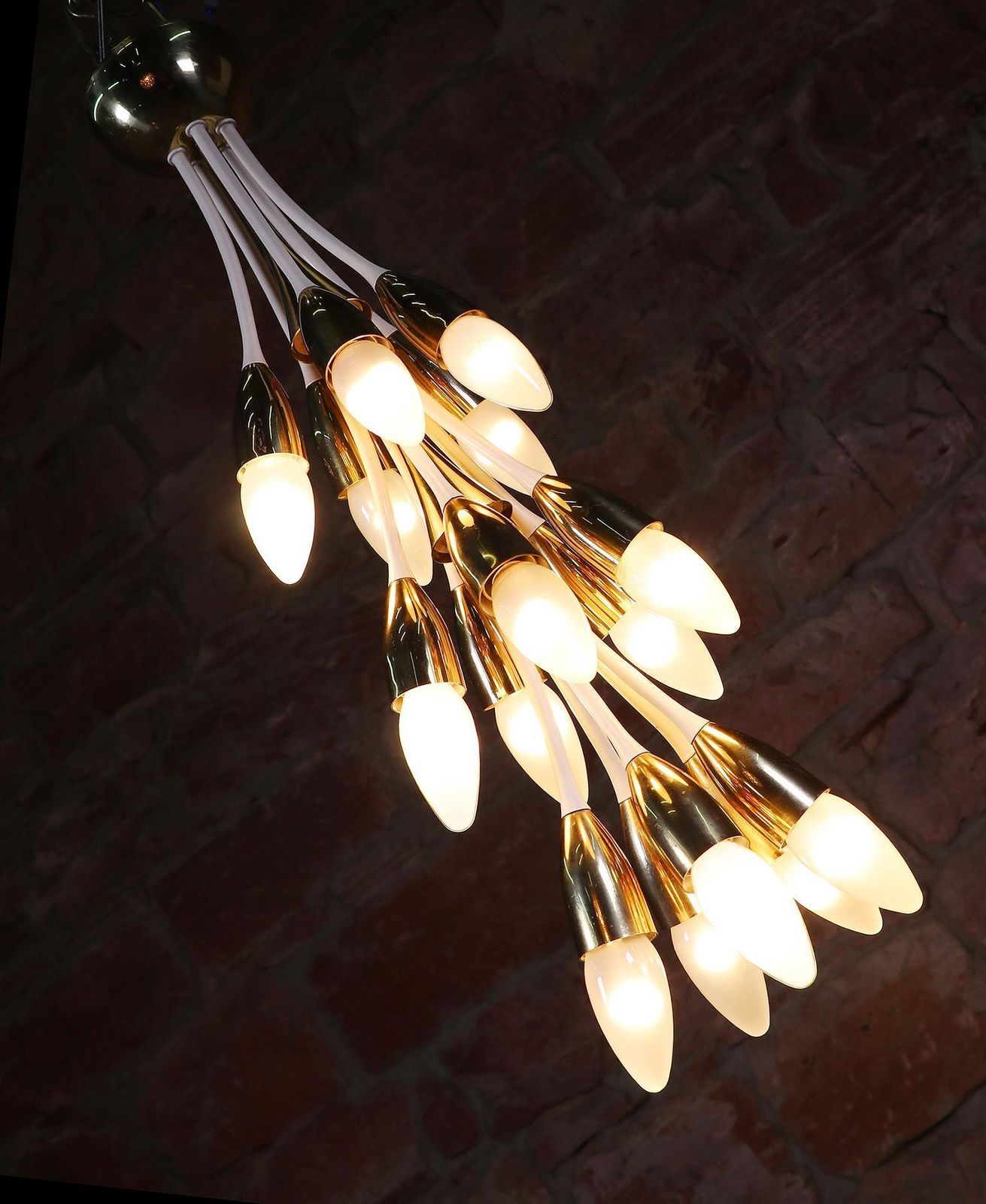 1950s Sputnik Enamel Brass Chandelier By Vereinigte Werkstätten, Munich, Germany photo vintage