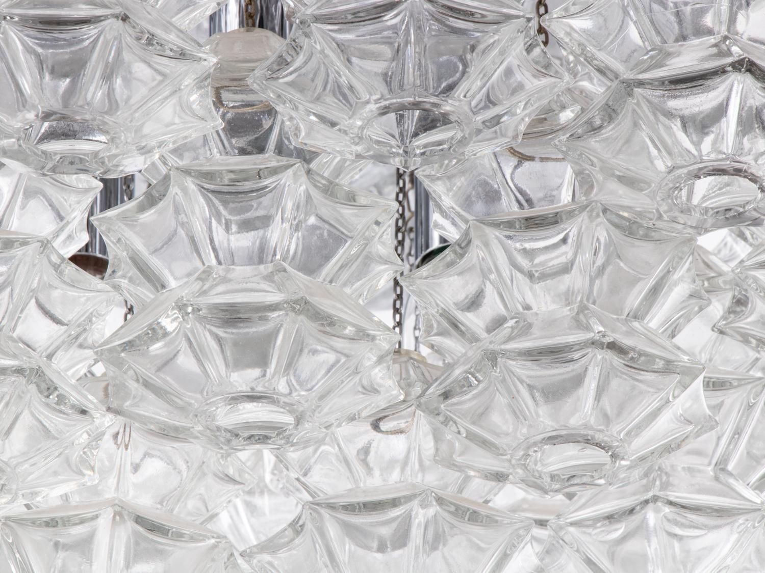 J.T. Kalmar Pagoda Flush Mount Chandelier Glass & Chrome, Austria, Vienna, 1960s photo buy