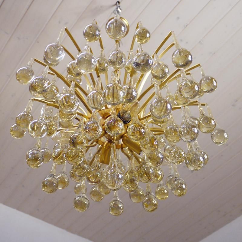1970 Germany Palwa Tear Drop Chandelier Murano Glass And Brass photo Lighting
