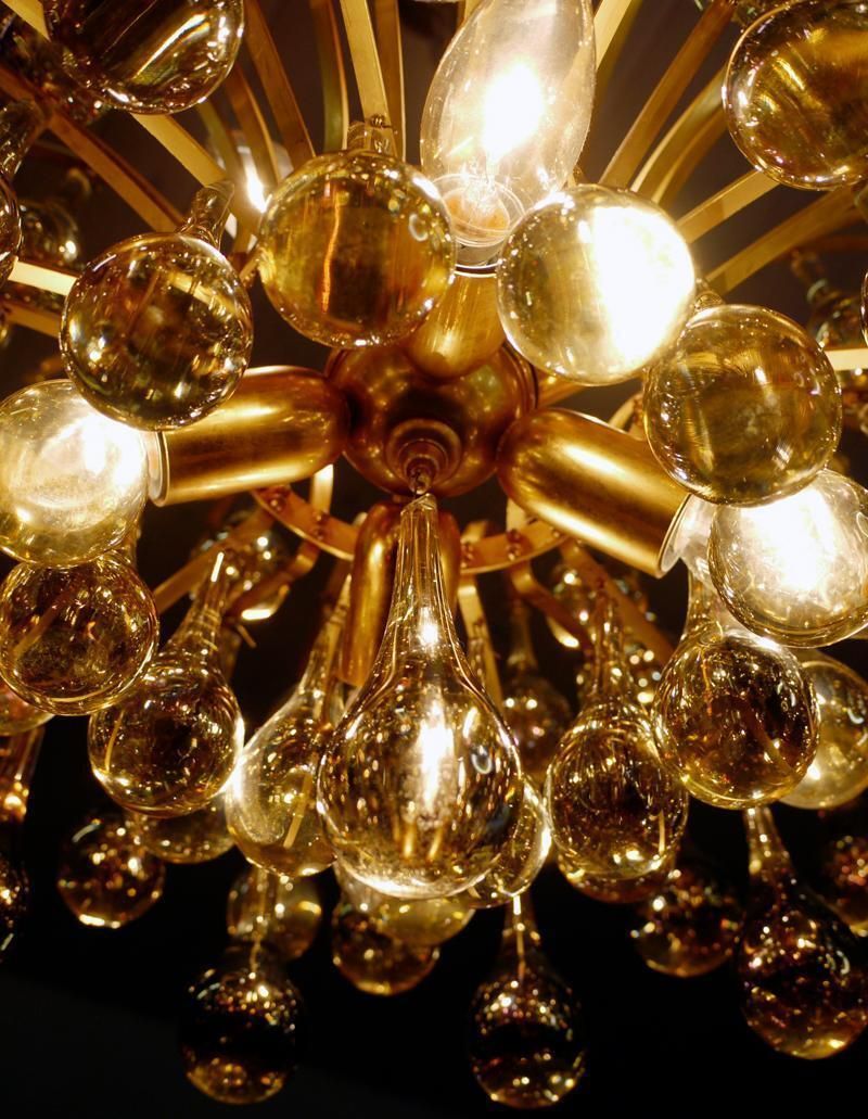 1970 Germany Palwa Tear Drop Chandelier Murano Glass And Brass photo vinterior