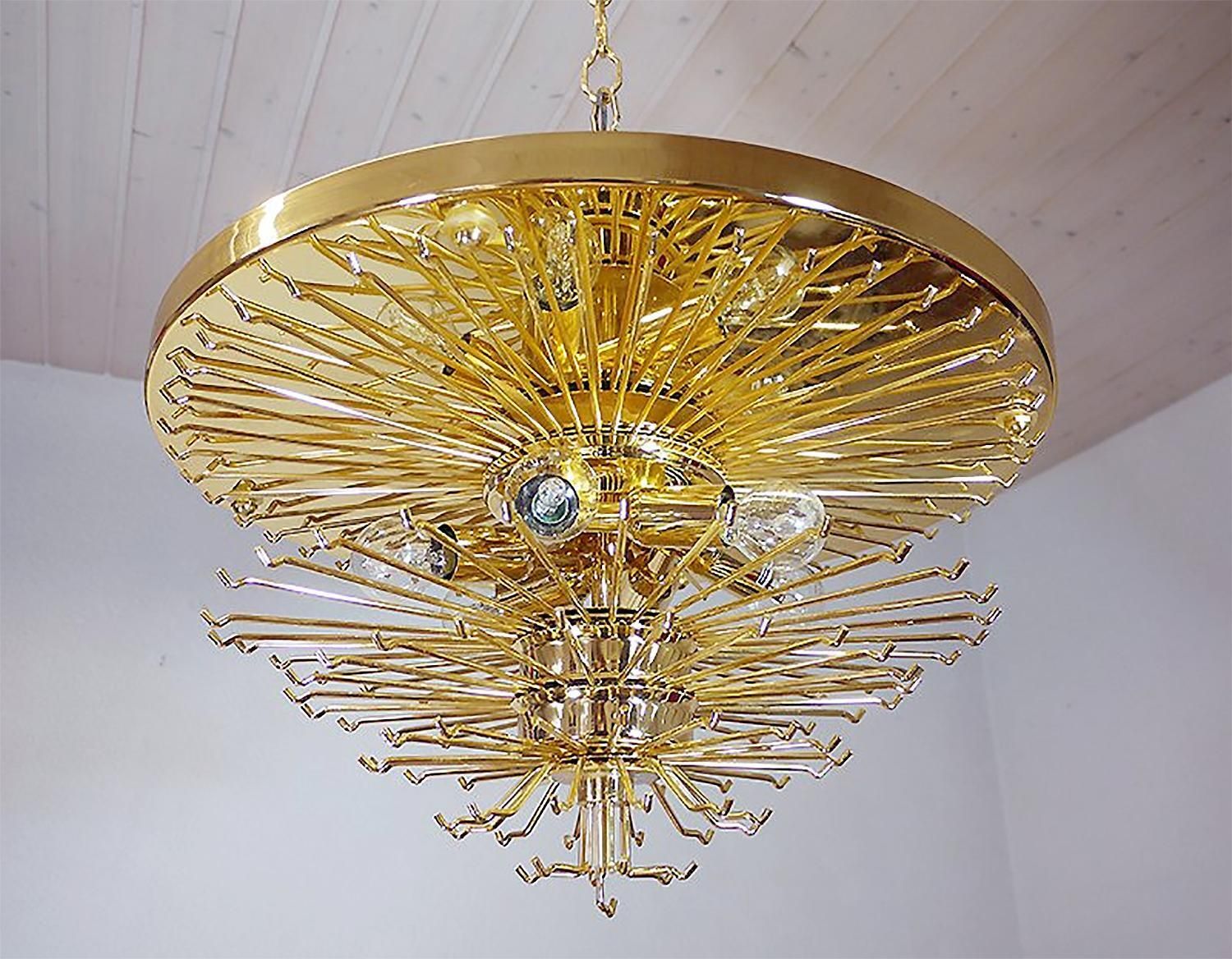 photo for sale Glamorous 20" Novaresi Flush Mount Chandelier Crystals & Gilt Brass, Italy 1970s