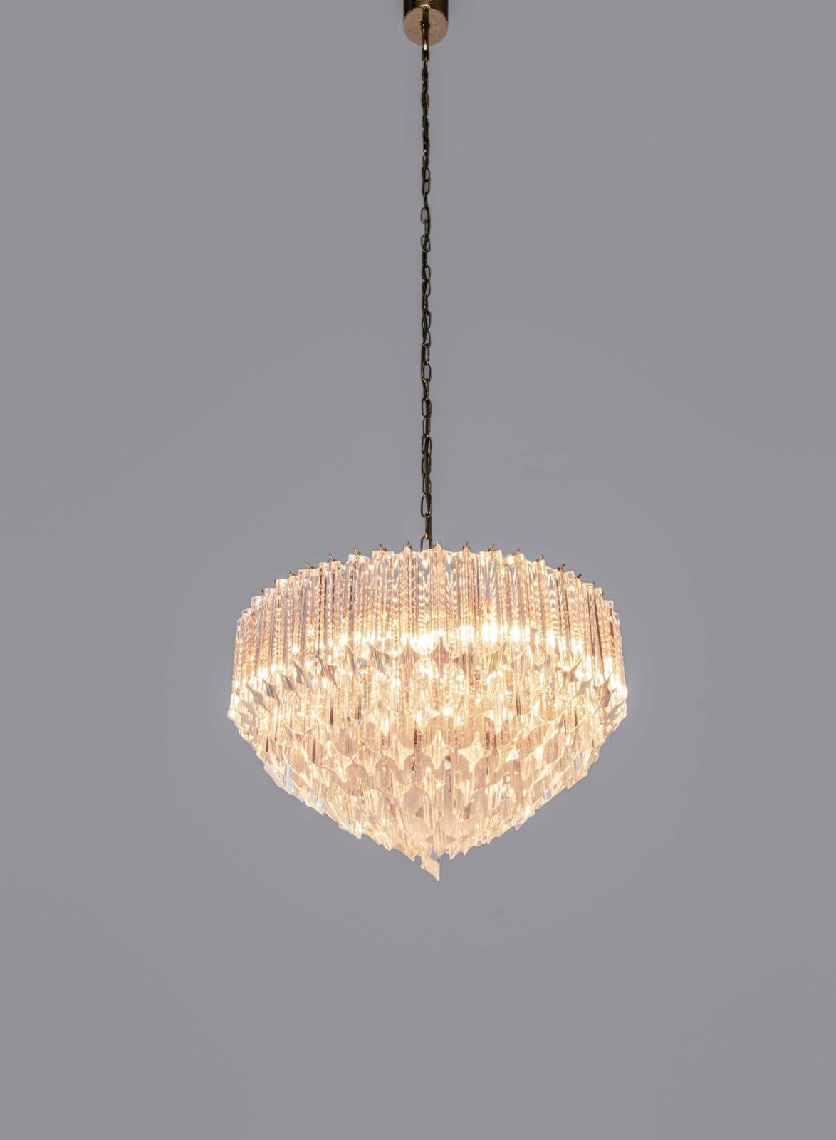 Glamorous 21" Novaresi Chandelier Crystal Prisms & Gilt Brass, Italy 1970s photo Lighting