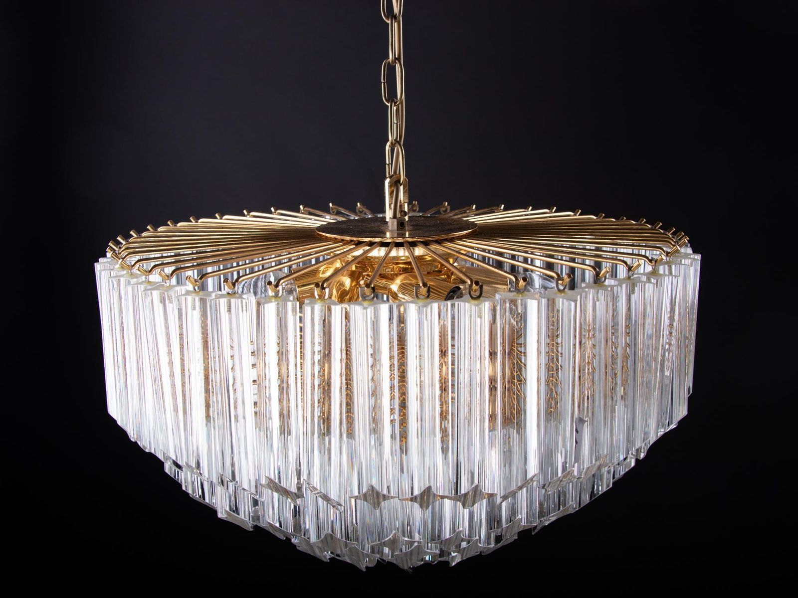 Glamorous 21" Novaresi Chandelier Crystal Prisms & Gilt Brass, Italy 1970s photo buy