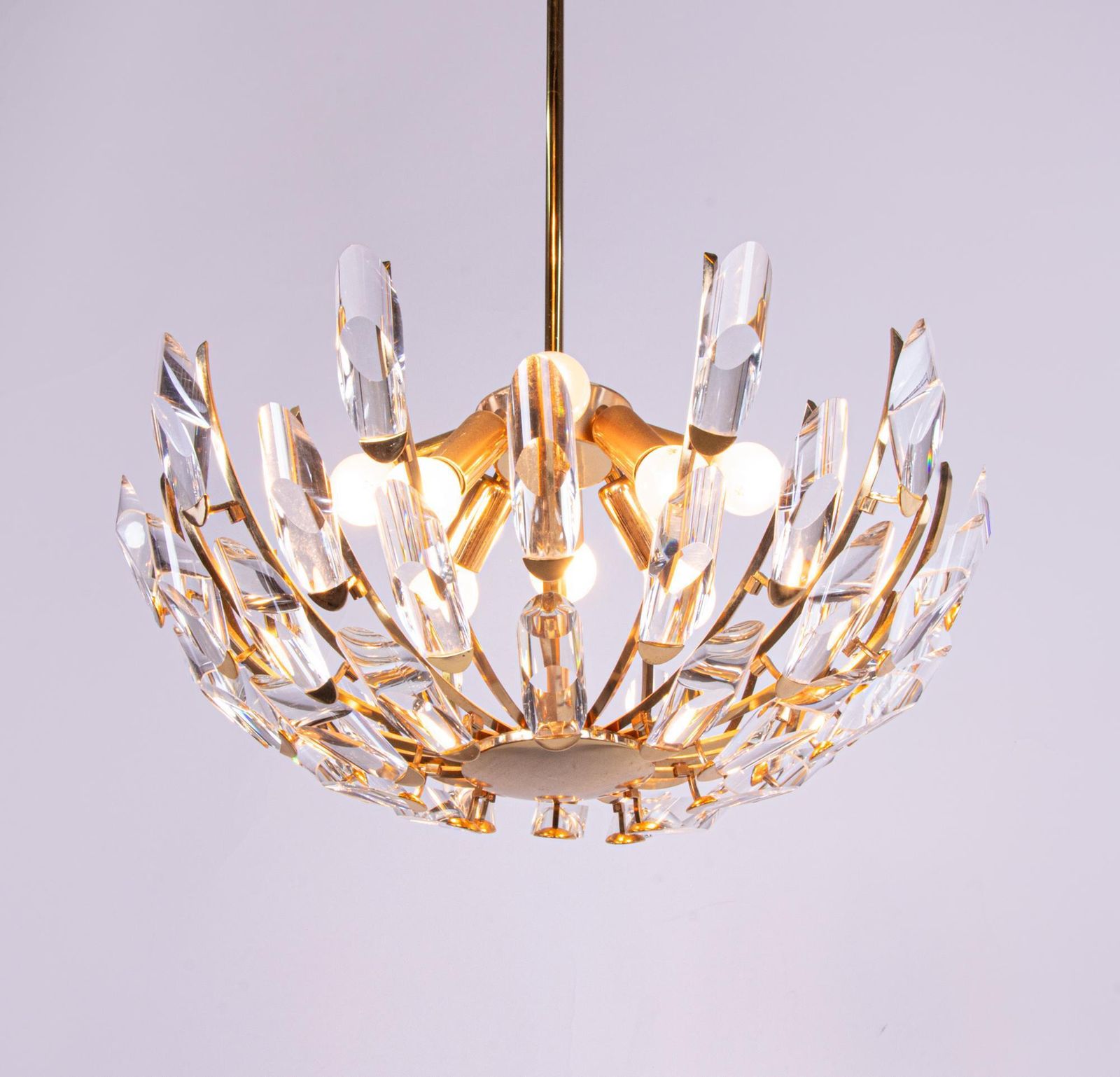 1970s Italy Stilkronen Chandelier Crystal Glass & Gilt Brass photo furniture