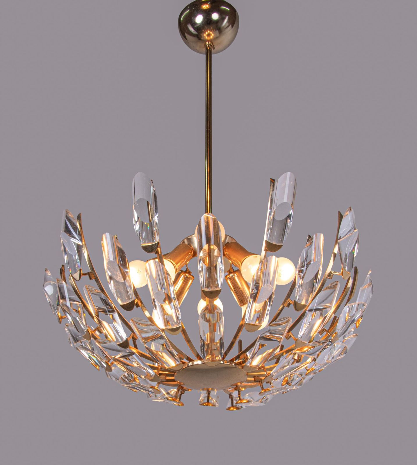 1970s Italy Stilkronen Chandelier Crystal Glass & Gilt Brass photo Lighting