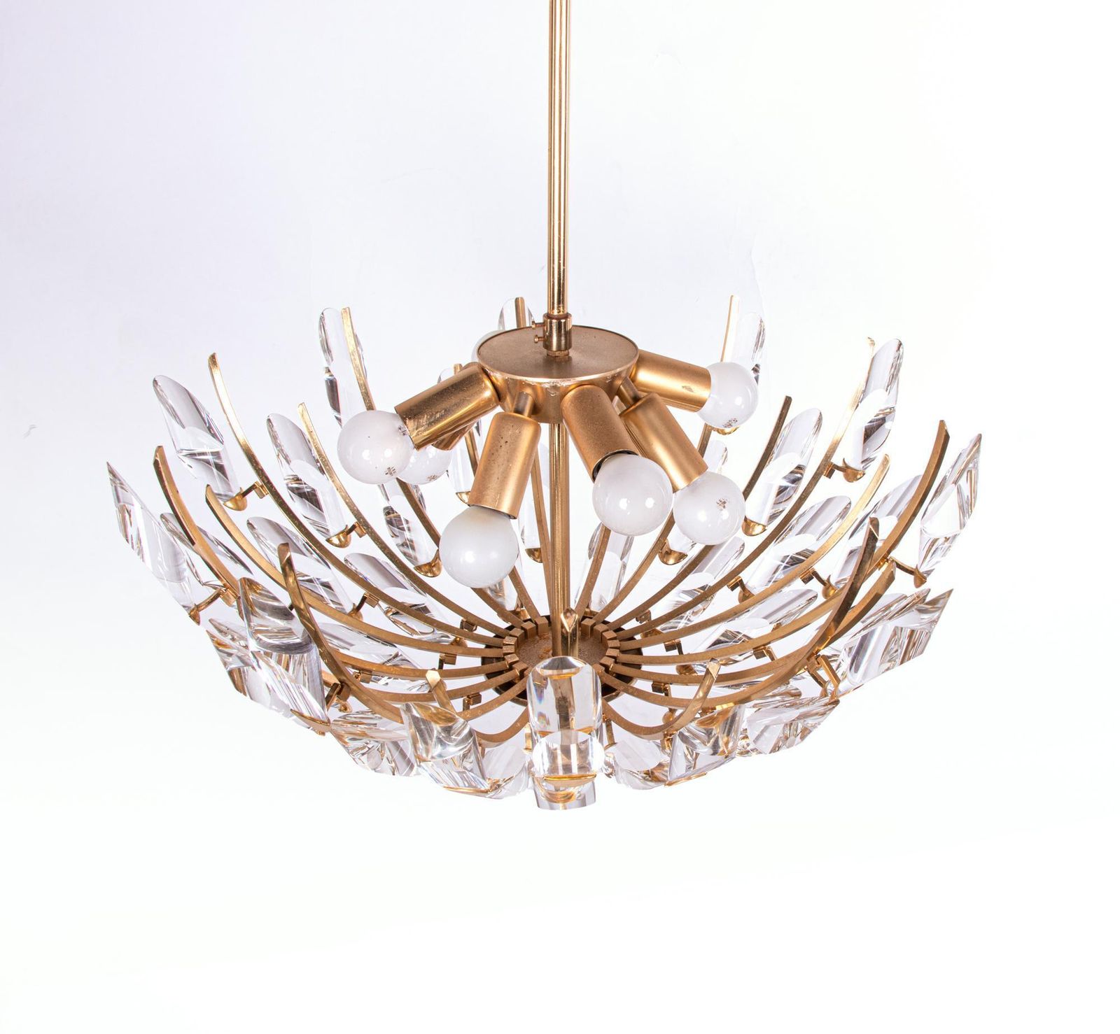 1970s Italy Stilkronen Chandelier Crystal Glass & Gilt Brass photo buy