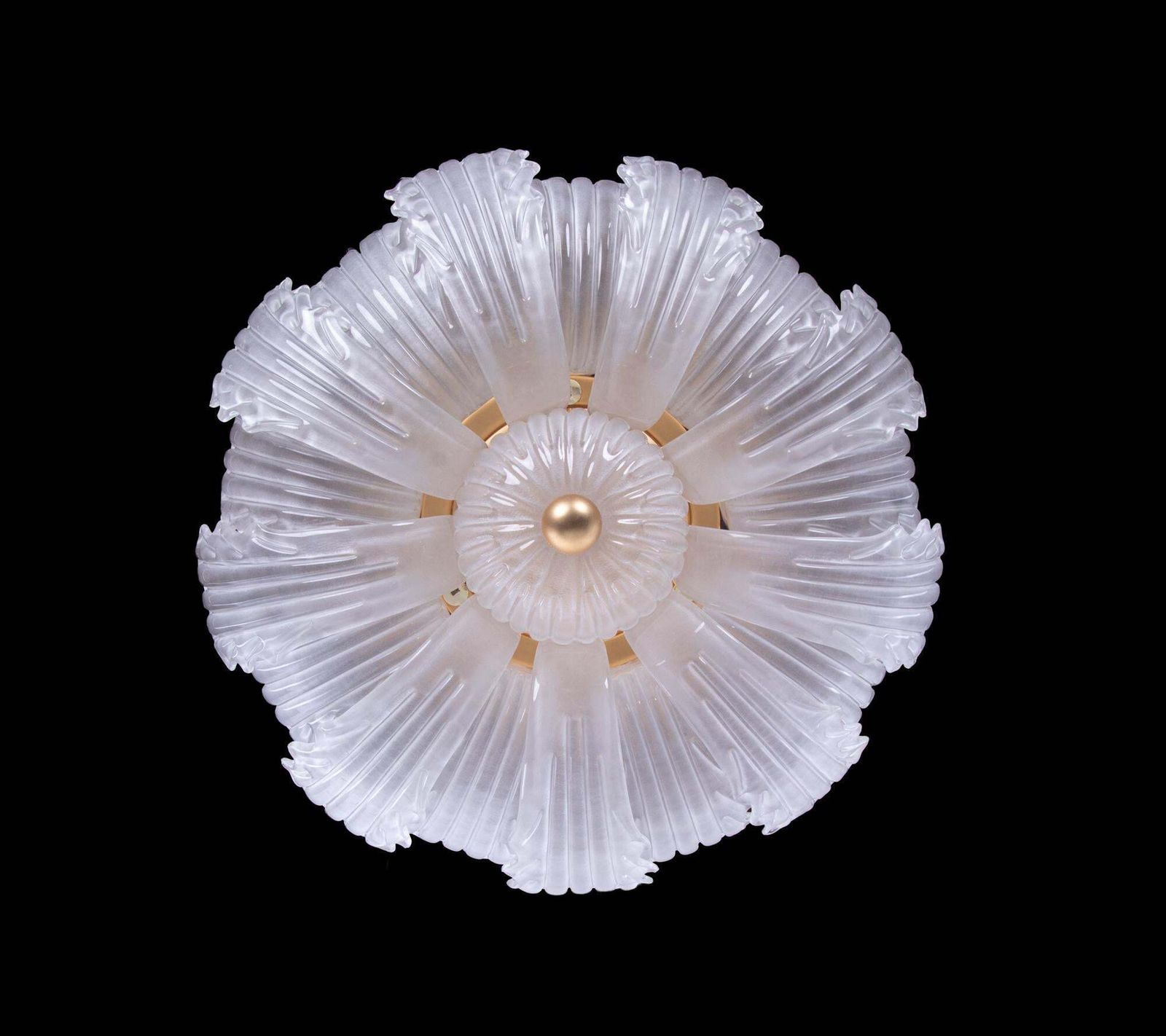 Murano Satin 25.6" Flush Mount Glass & Brass Chandelier, Barovier & Toso, Italy photo vintage