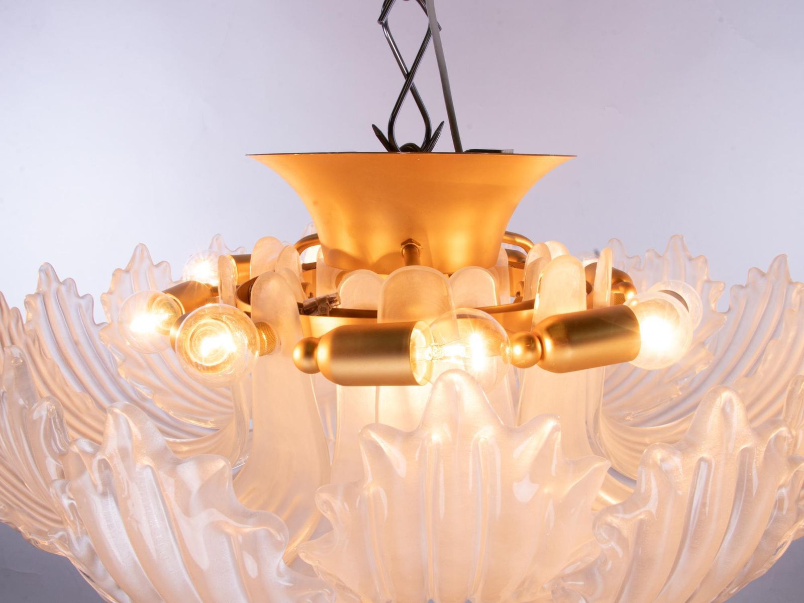 photo furniture Murano Satin 25.6" Flush Mount Glass & Brass Chandelier, Barovier & Toso, Italy