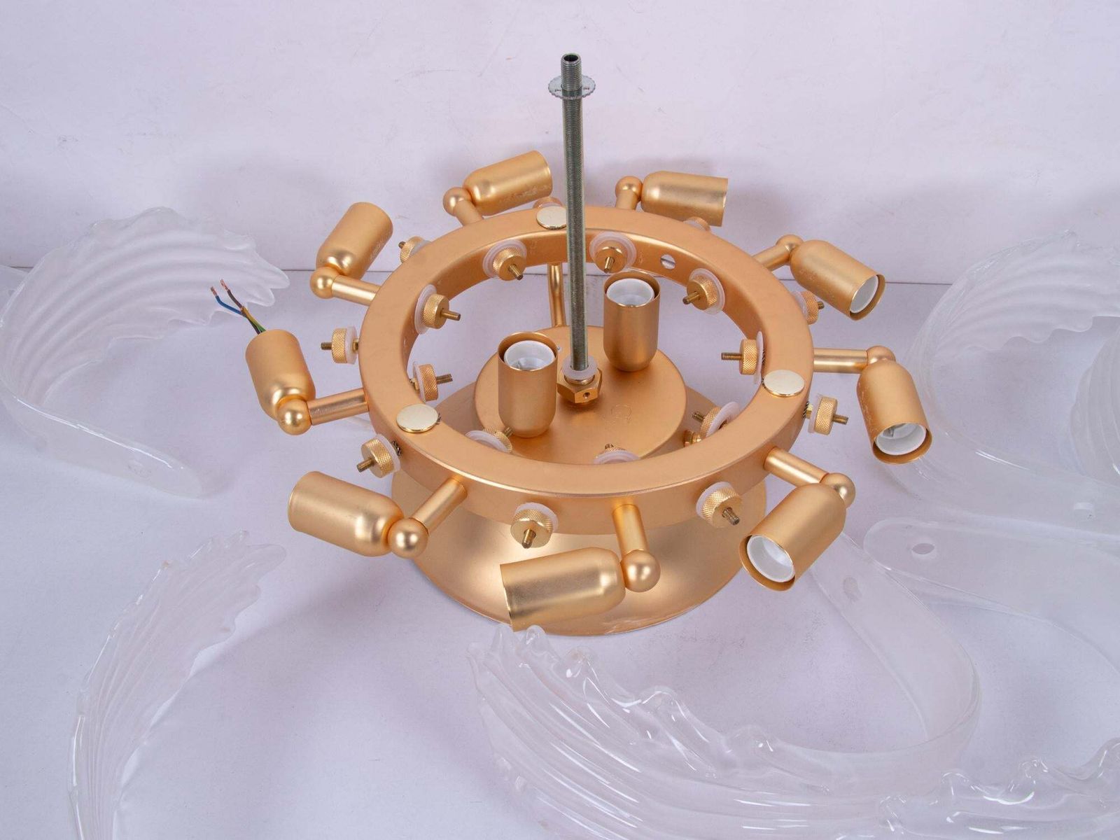 photo for sale Murano Satin 25.6" Flush Mount Glass & Brass Chandelier, Barovier & Toso, Italy