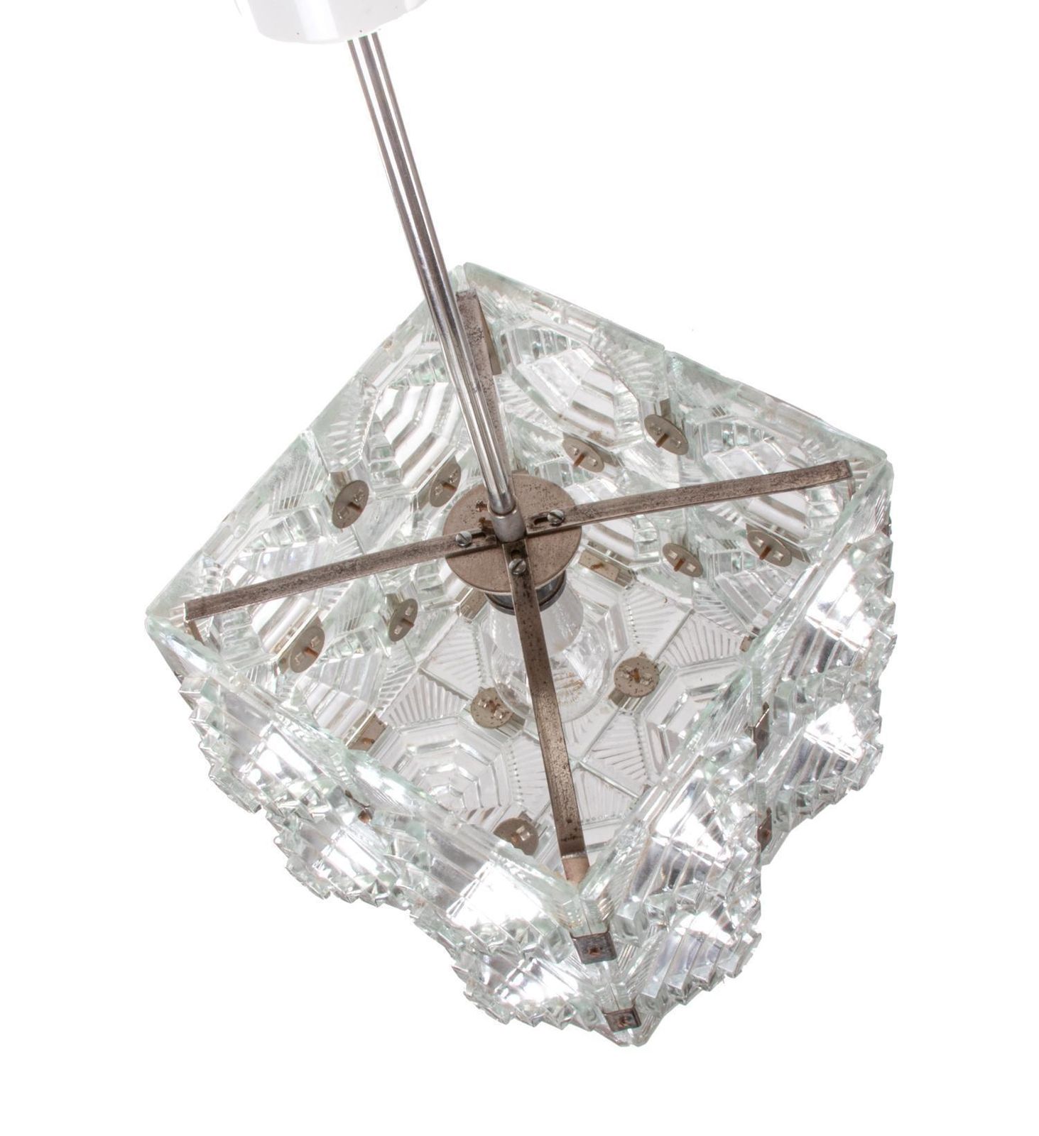 1960 Kamenicky Senov Bohemian Ceiling Light Glass Cube Chandelier photo vinterior