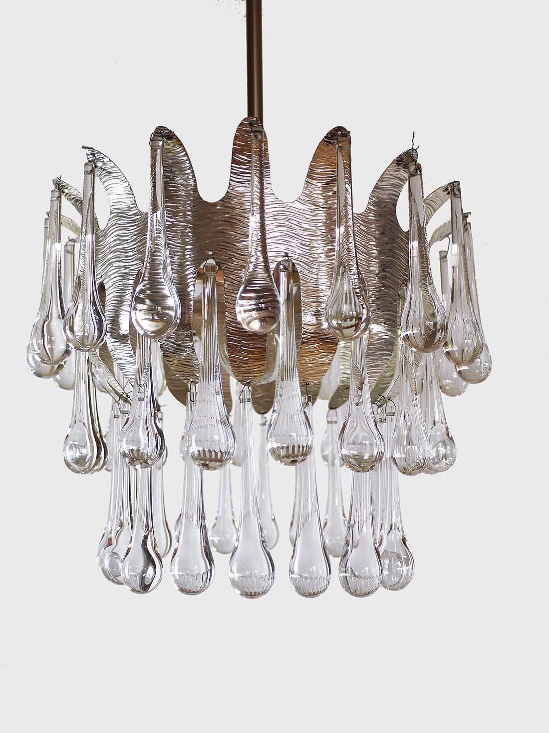 1970 Germany Palwa Tear Drop Chandelier Murano Glass And Silver Brass photo 2126.0