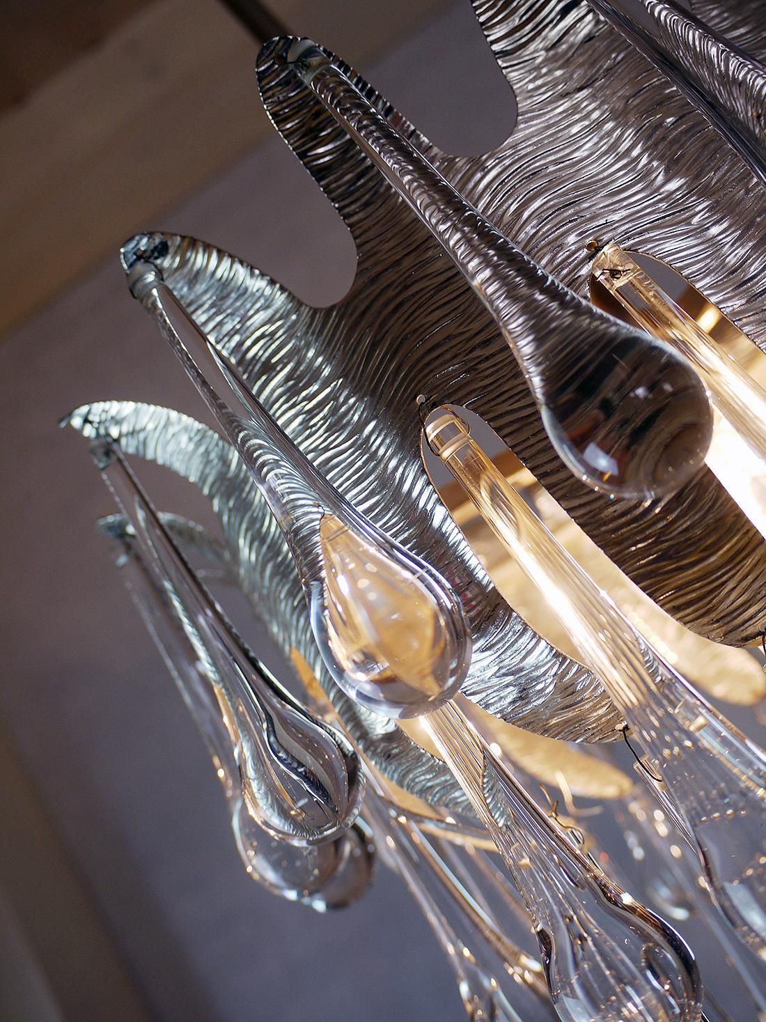 photo for sale 1970 Germany Palwa Tear Drop Chandelier Murano Glass And Silver Brass