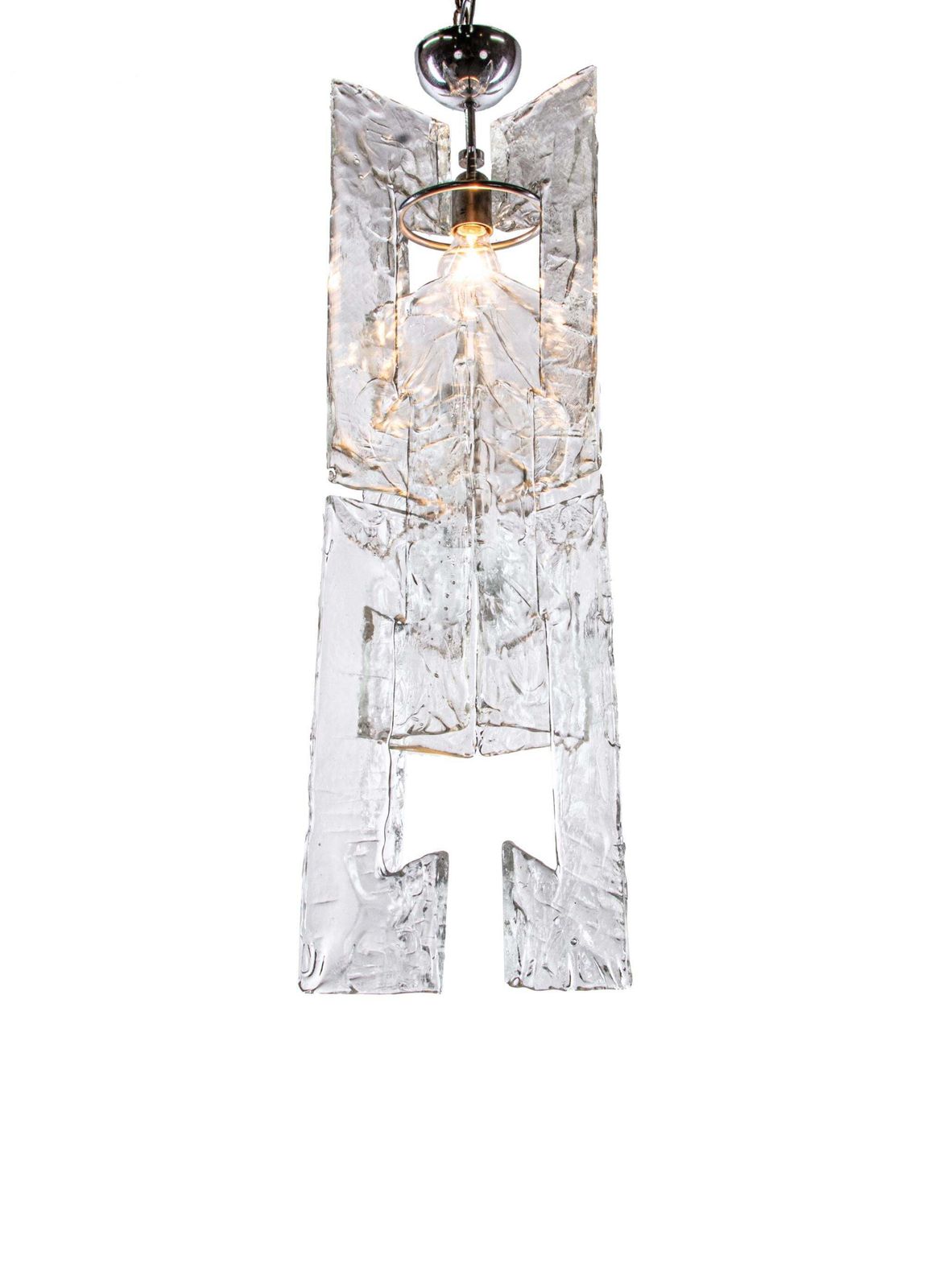 1960 Italy Mazzega Iced Pendant Chandelier Murano Glass & Chrome By Carlo Nason photo Lighting
