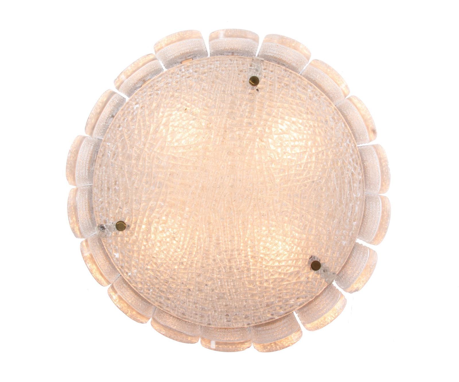 1 'Of 2' 1960s Germany Kaiser Flush Mount Ceiling Lamp Murano Glass & Brass photo for sale