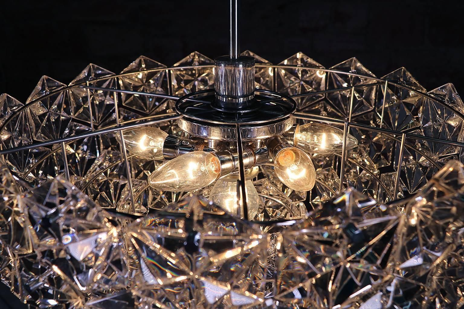 1960 Germany Kinkeldey Large Chromed Crystal Chandelier photo buy