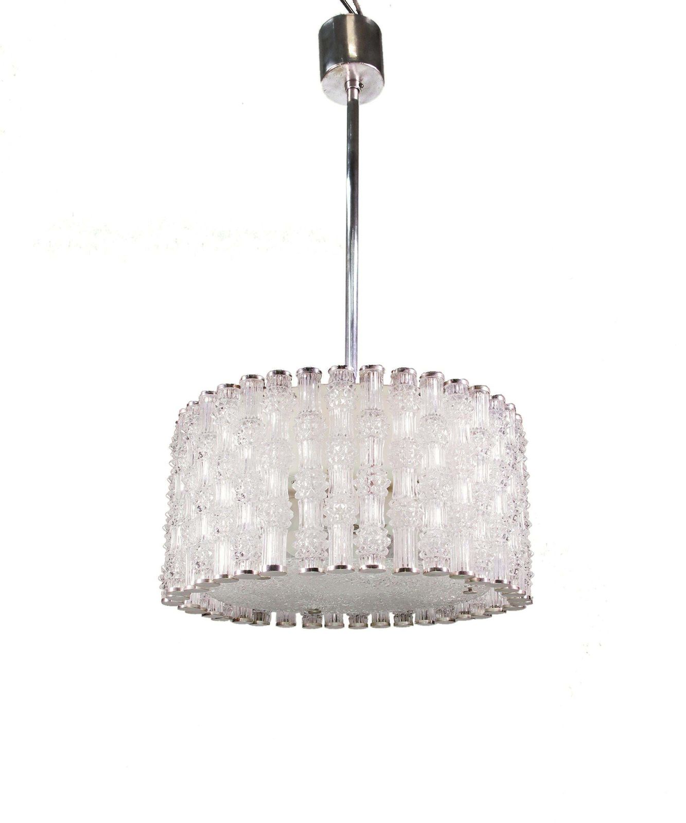 1 (Of 2) 1960s Kalmar Drum Chandelier Tubular Glass & Chrome photo furniture