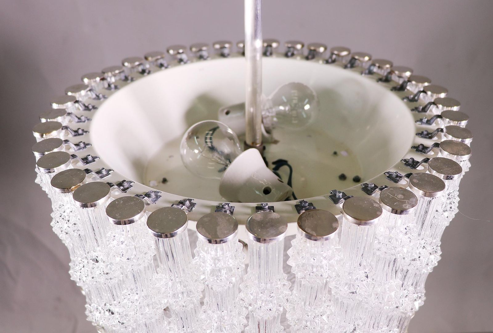 1 (Of 2) 1960s Kalmar Drum Chandelier Tubular Glass & Chrome photo Lighting