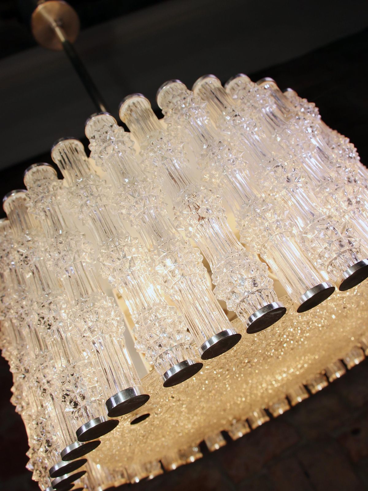 1 (Of 2) 1960s Kalmar Drum Chandelier Tubular Glass & Chrome photo vintage