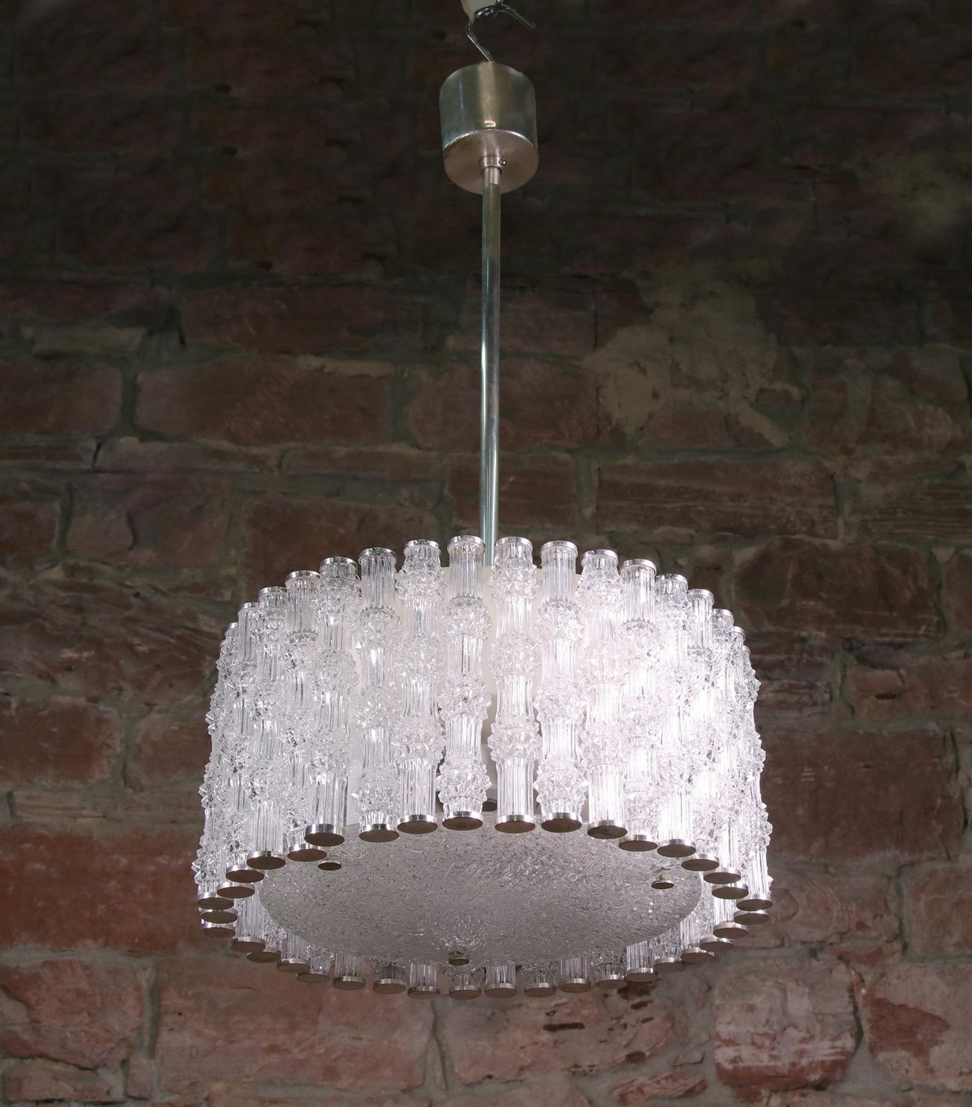 Lighting 1 (Of 2) 1960s Kalmar Drum Chandelier Tubular Glass & Chrome photo