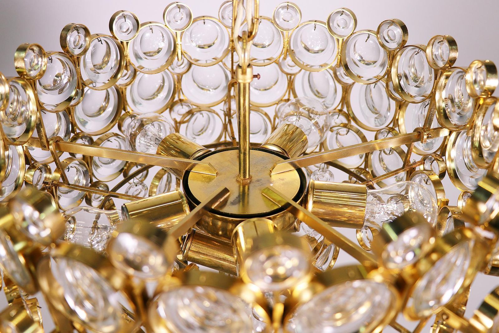 1960s Germany Palwa Bubbles Chandelier Crystal & Gilt Brass By Gaetano Sciolari photo vinterior