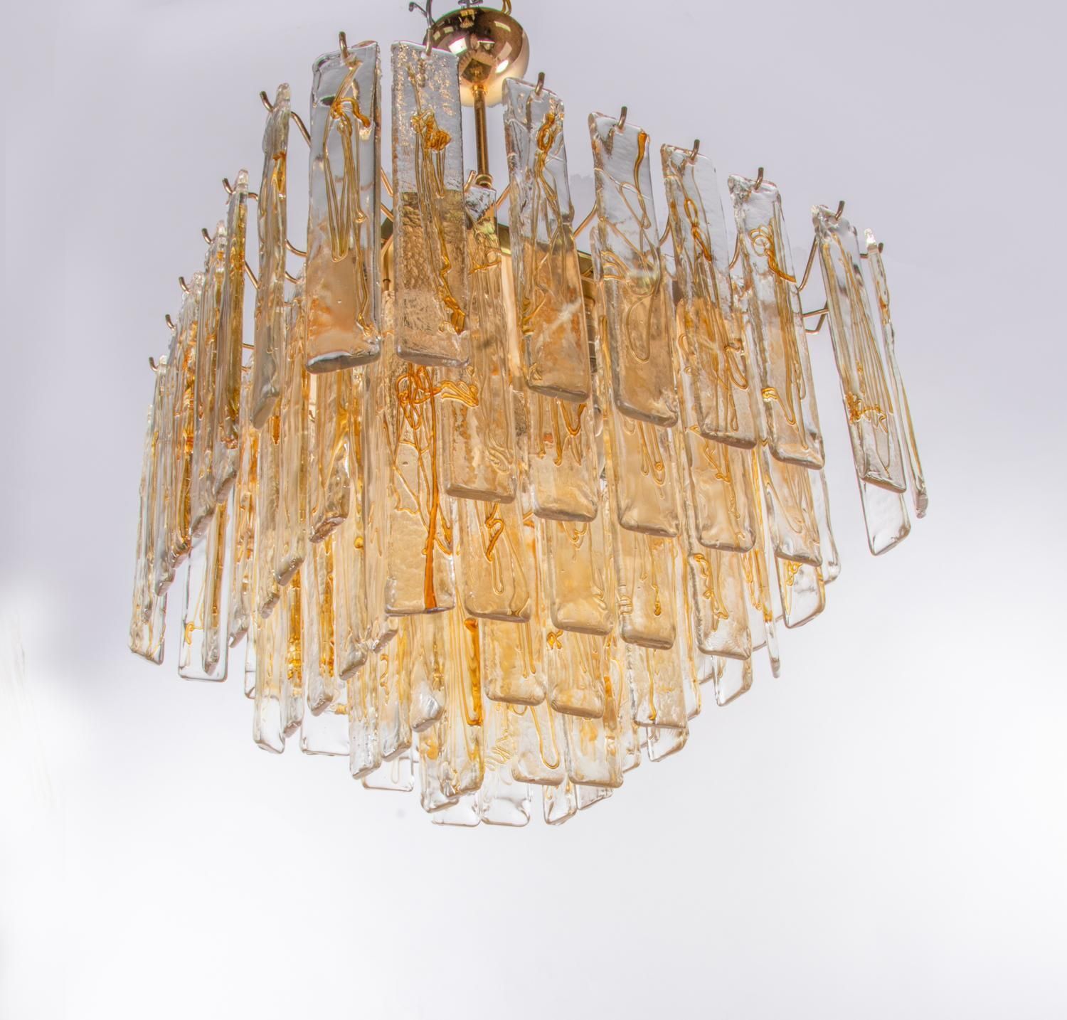 Amber Murano 24" Lava Chandelier Glass & Brass By La Murrina, Italy 1970s photo vinterior