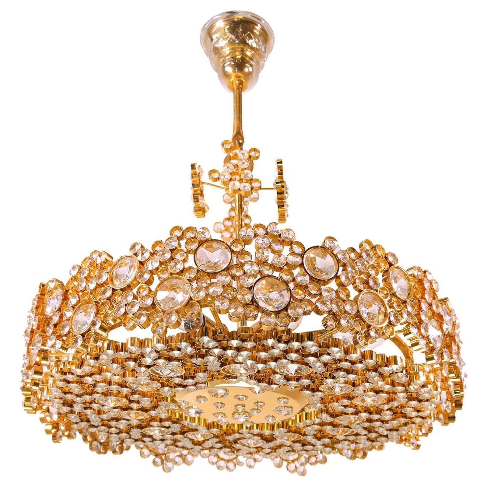 1970 Germany Palwa Bubble Chandelier Swarovski Crystal & 24k Gilt Brass