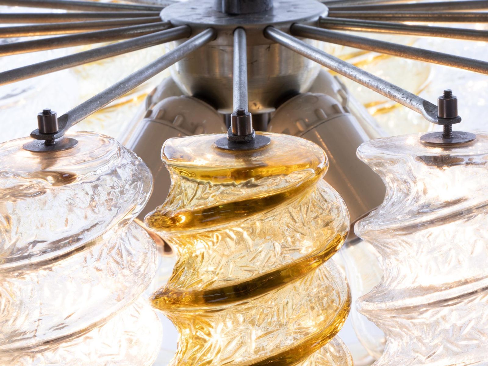 photo furniture 1960 Italy Venini 'Swirl' Chandelier With Twisted Amber & Clear Murano Glass