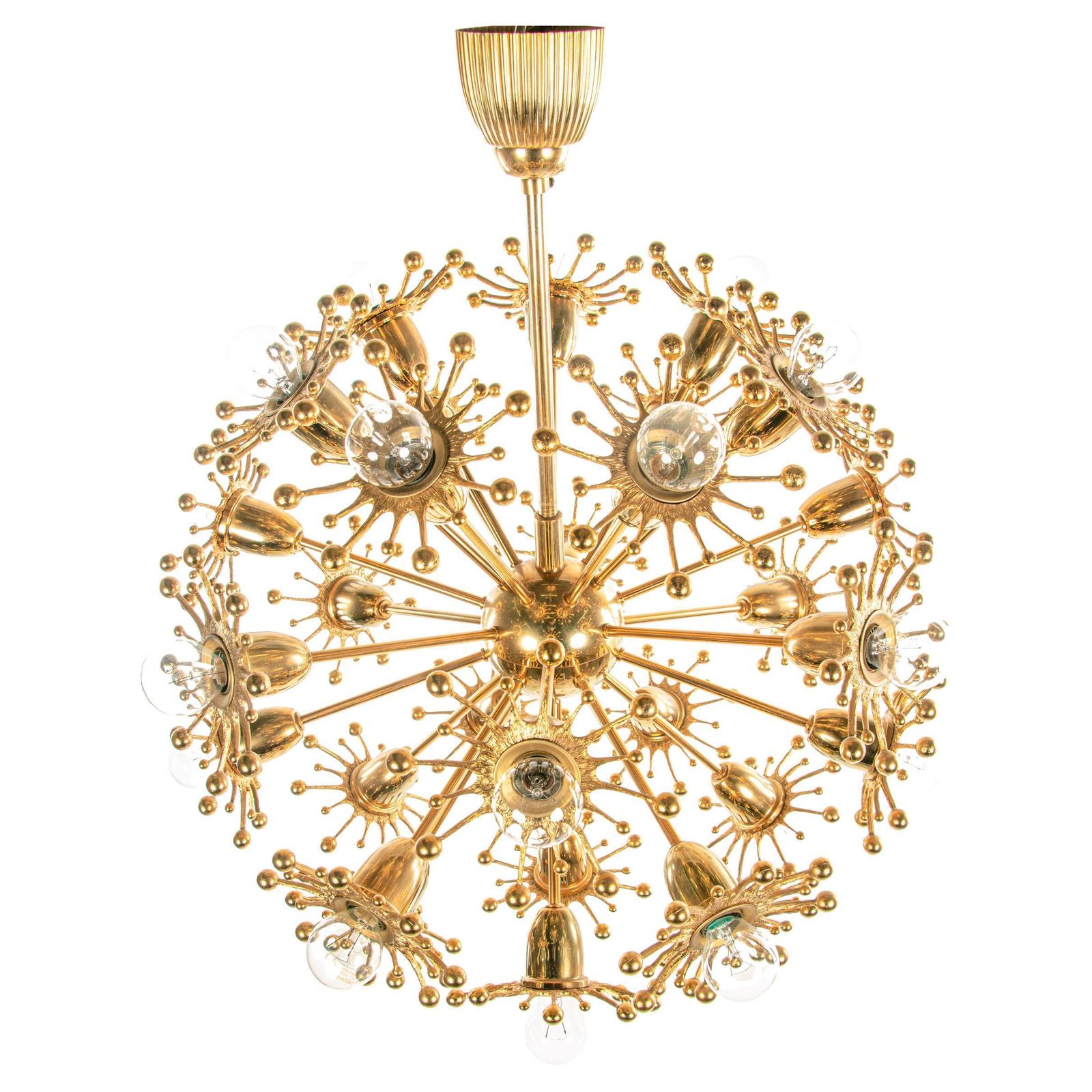 Palwa 26" Starburst Sputnik Chandelier Gold Plated Brass, 1960s