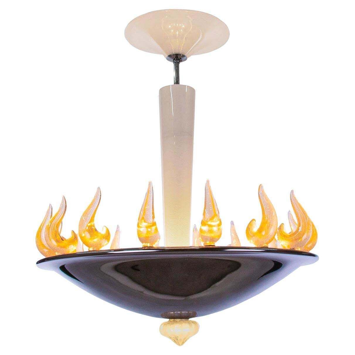 Stunning Murano Flame Chandelier Elio, Glass & Nickel, Barovier & Toso, Italy