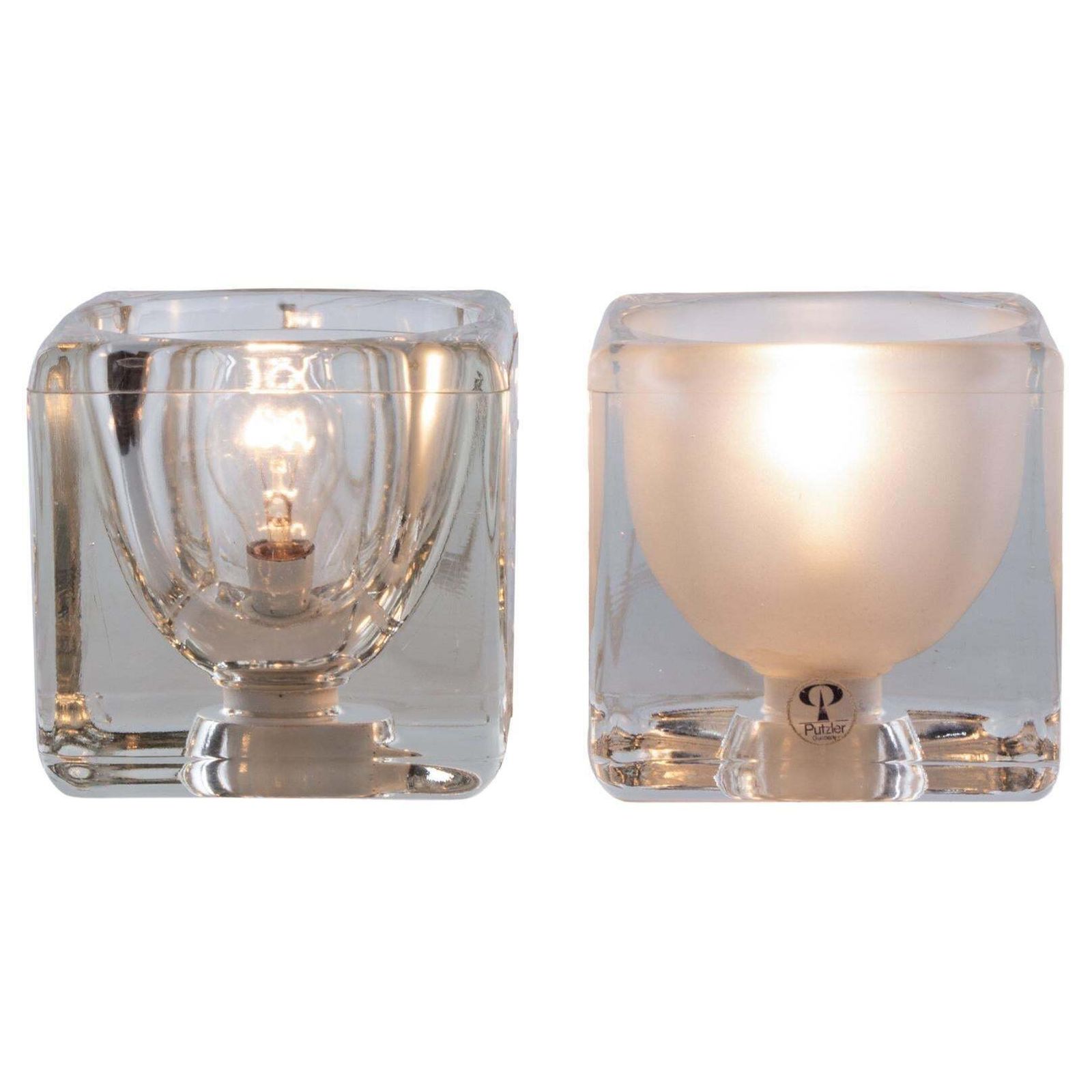 Iced Glass Cube Table Lamp By Peill & Putzler 1970s, Set Of 2