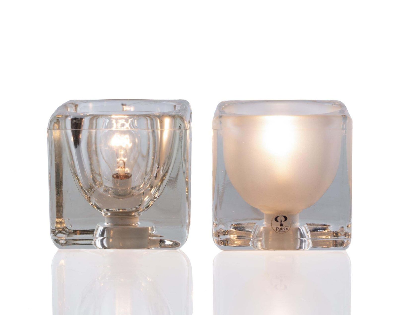Iced Glass Cube Table Lamp By Peill & Putzler 1970s, Set Of 2 photo furniture
