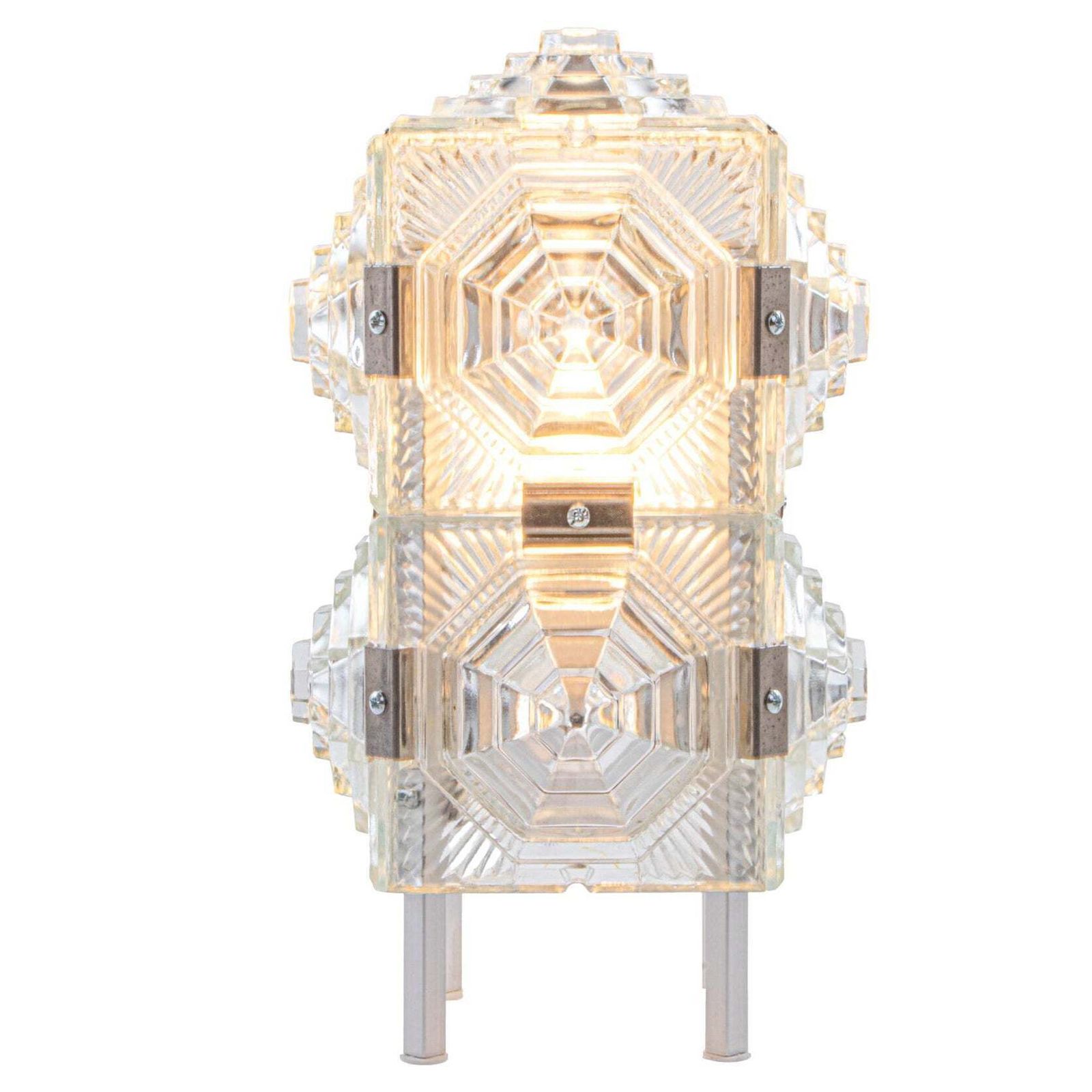 Bohemian Cubist Table Lamp Glass & Chrome By Kamenicky Senov, 1980s