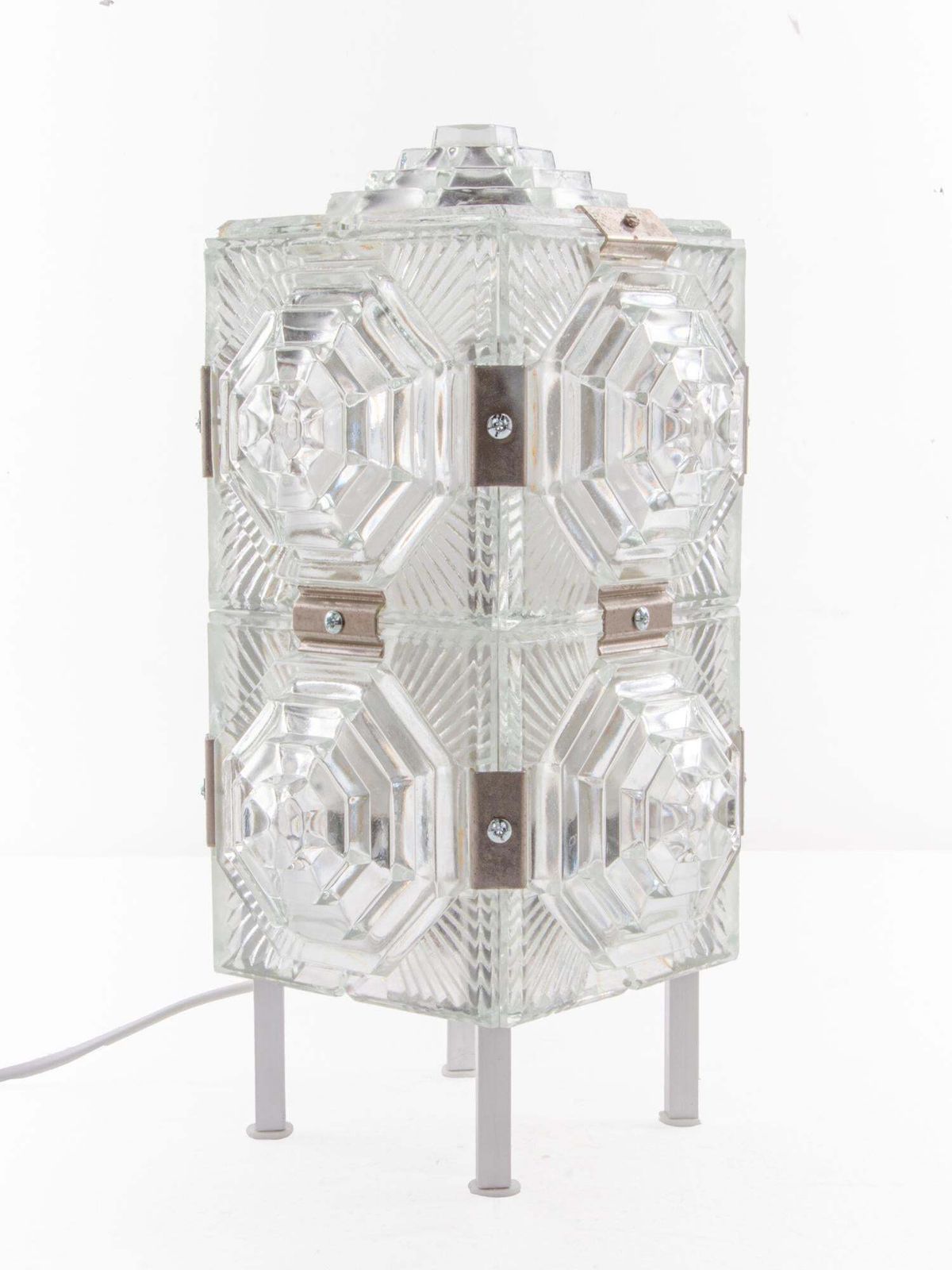 Bohemian Cubist Table Lamp Glass & Chrome By Kamenicky Senov, 1980s photo 920.0