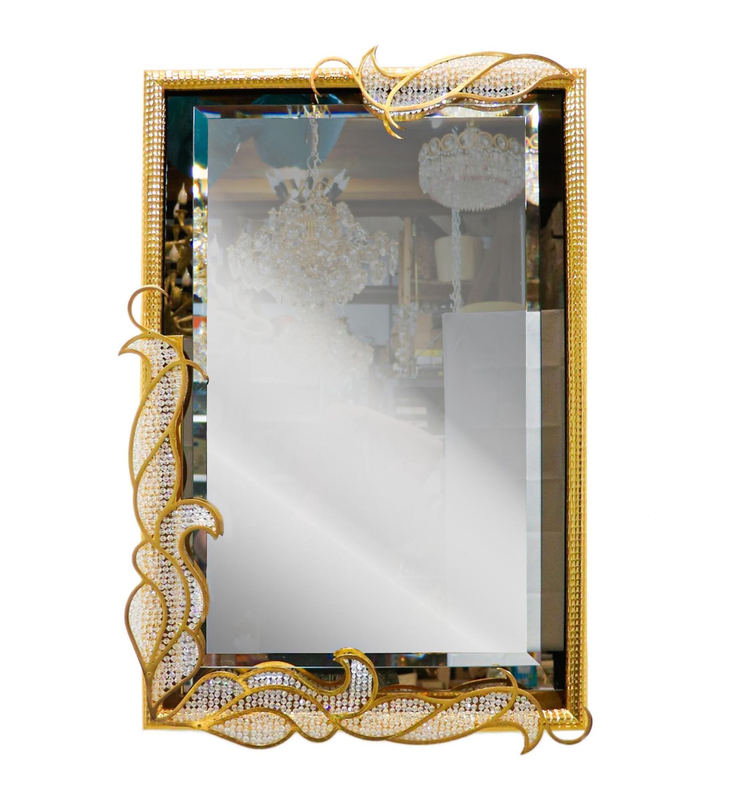 Majestic 38" Gilded Backlit Mirror Swarovski Crystals By Kurt Faustig, Munich photo vinterior