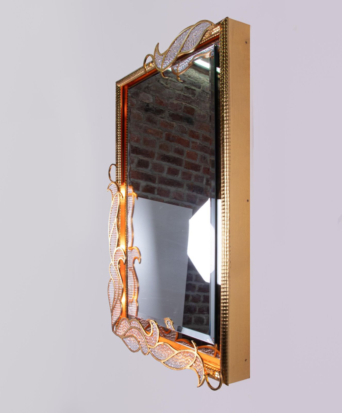 8929.0 Majestic 38" Gilded Backlit Mirror Swarovski Crystals By Kurt Faustig, Munich photo