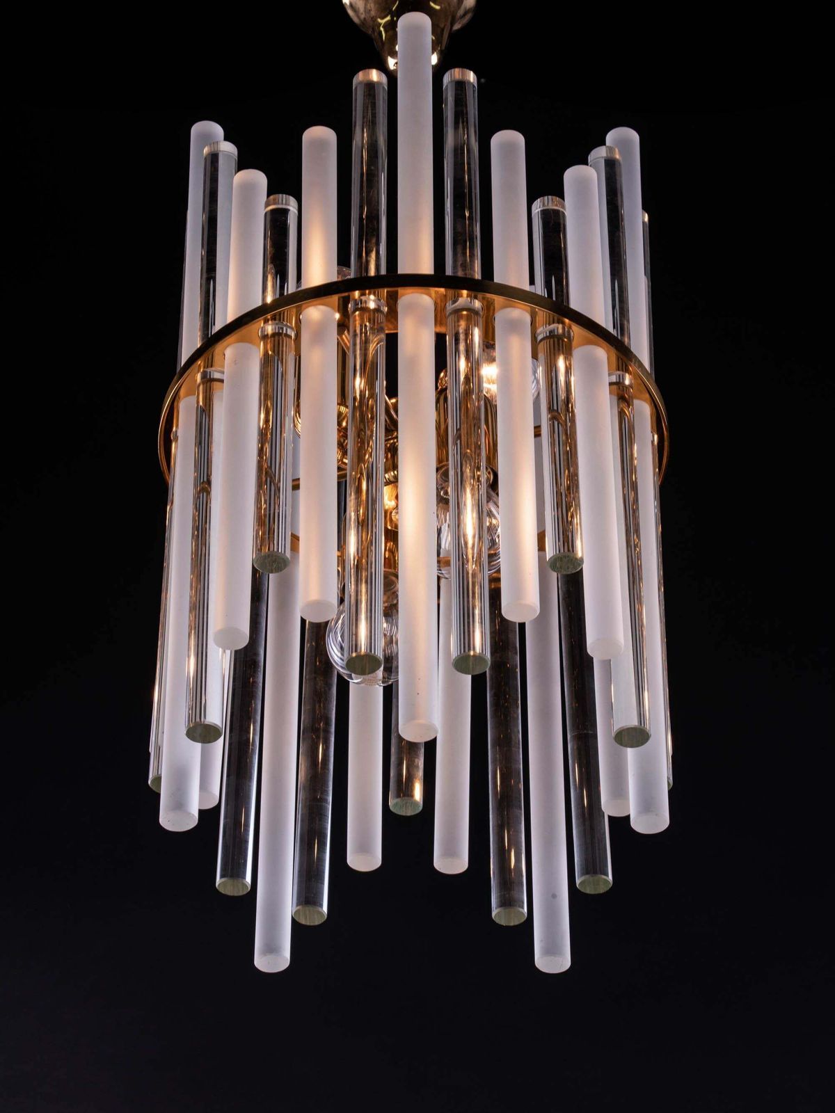1 'Of 2' German Palwa Iced Sticks & Brass Chandelier By Christoph Palme 1960 photo for sale