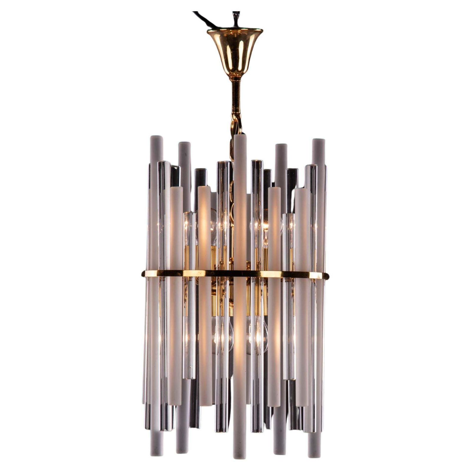 1 'Of 2' German Palwa Iced Sticks & Brass Chandelier By Christoph Palme 1960 photo buy