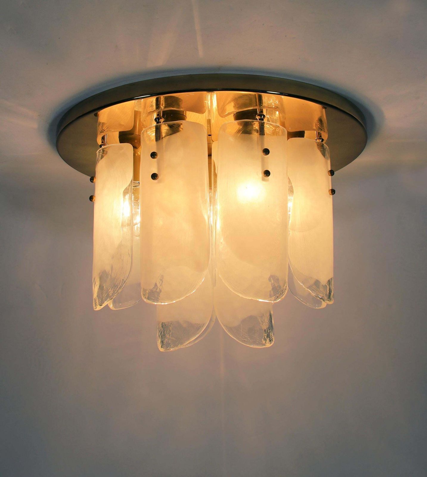 J.T. Kalmar Flush Mount Chandelier Tulip Murano Glass & Brass, Austria, 1970s photo furniture