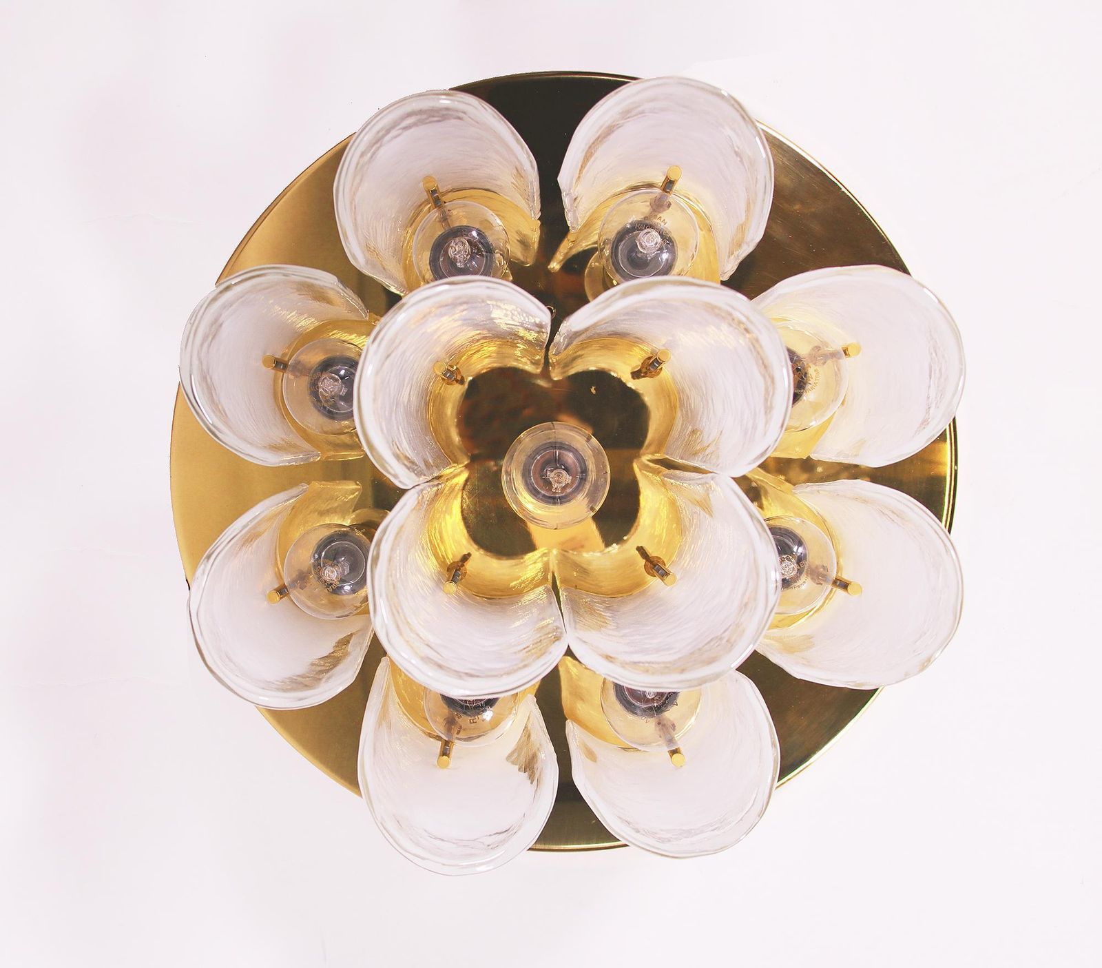 J.T. Kalmar Flush Mount Chandelier Tulip Murano Glass & Brass, Austria, 1970s photo for sale