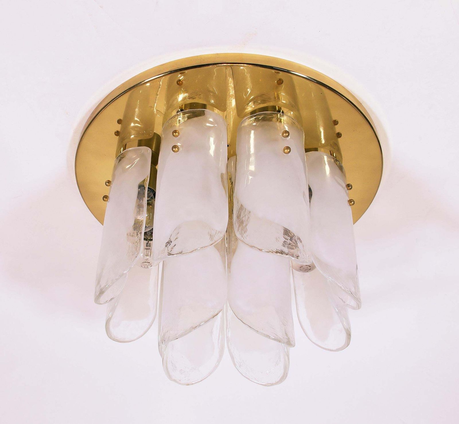 J.T. Kalmar Flush Mount Chandelier Tulip Murano Glass & Brass, Austria, 1970s photo 2513.0