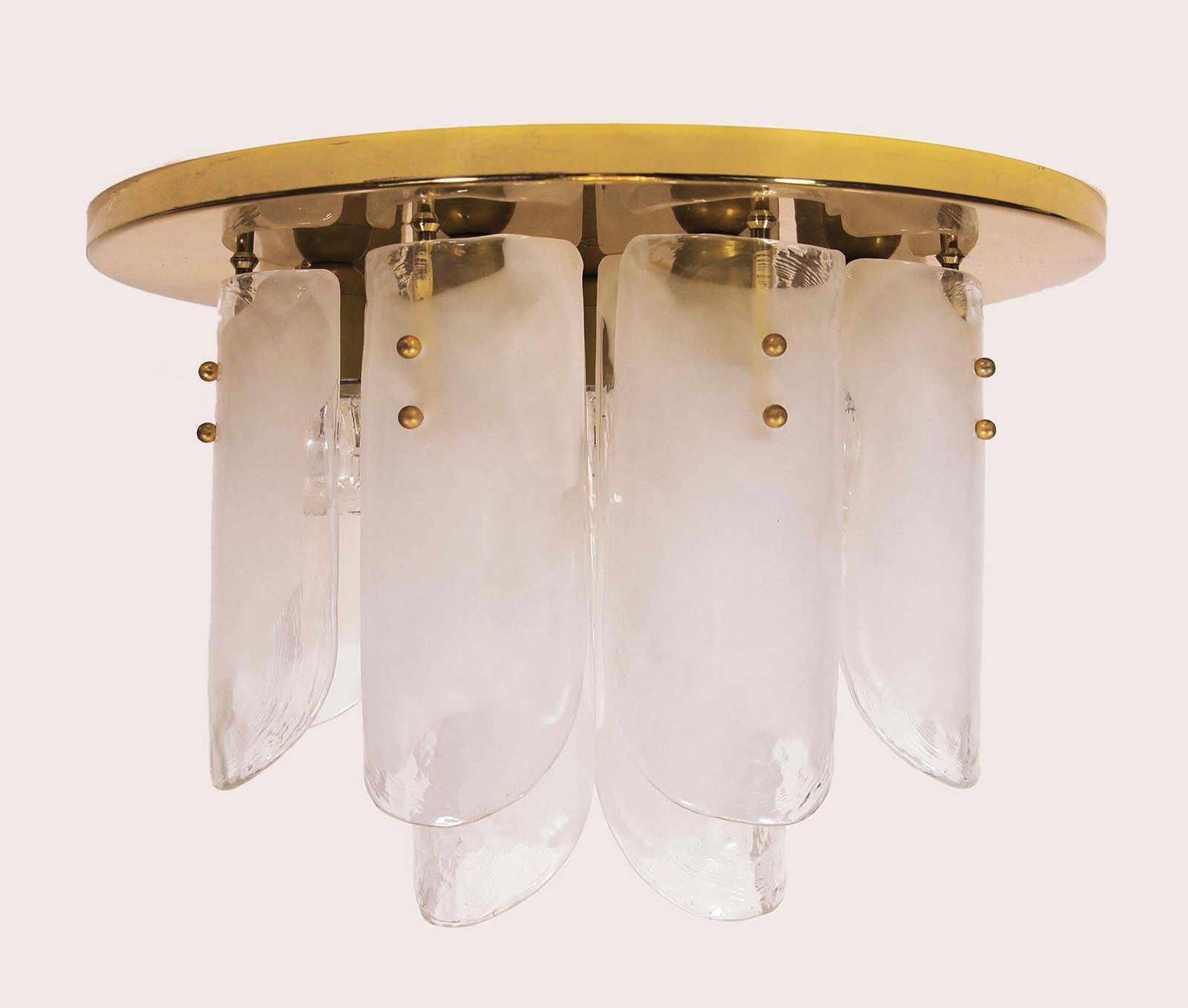 J.T. Kalmar Flush Mount Chandelier Tulip Murano Glass & Brass, Austria, 1970s photo vinterior