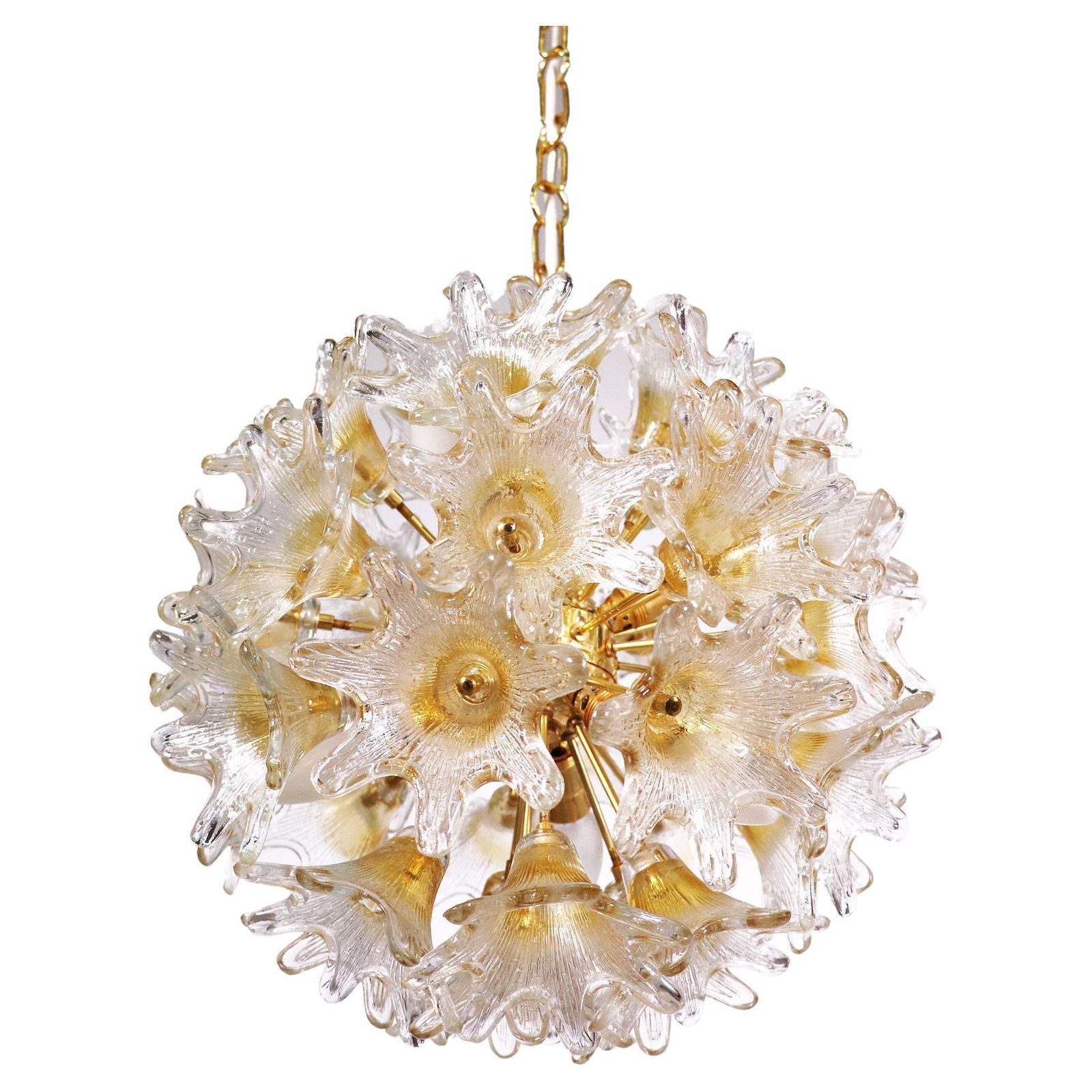 Amber Murano 20" Sputnik Chandelier Glass & Brass By Paolo Venini, Veart 1960s