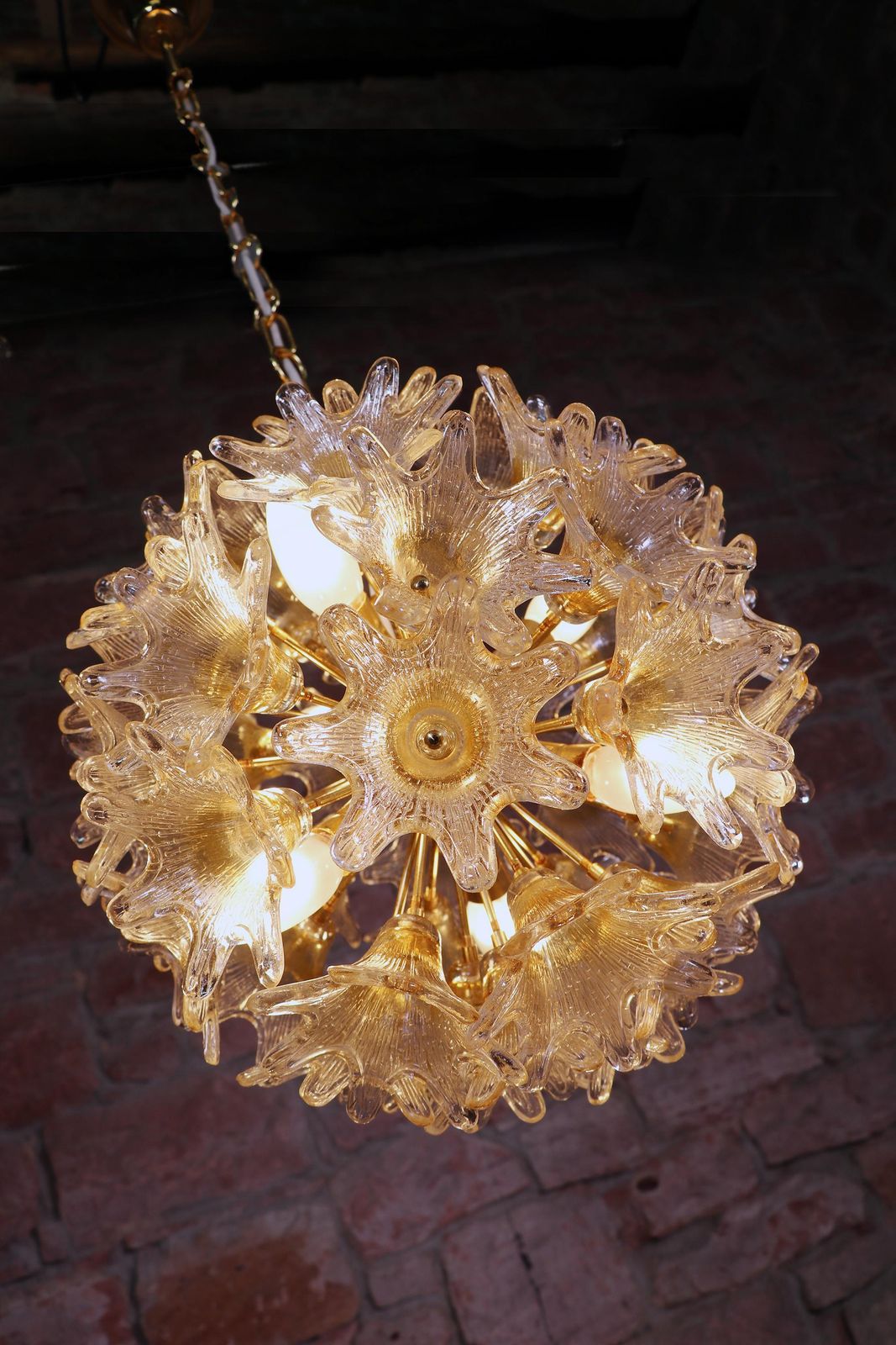 Amber Murano 20" Sputnik Chandelier Glass & Brass By Paolo Venini, Veart 1960s photo for sale