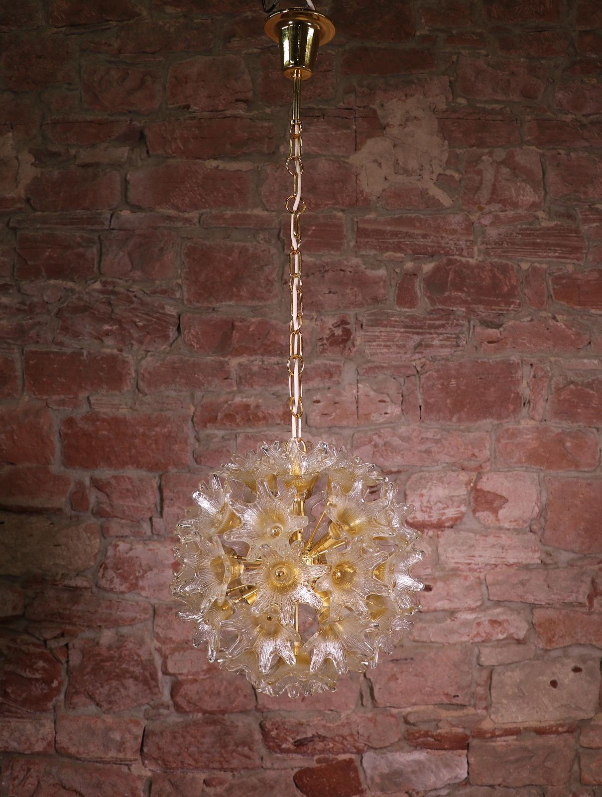 Amber Murano 20" Sputnik Chandelier Glass & Brass By Paolo Venini, Veart 1960s photo Lighting
