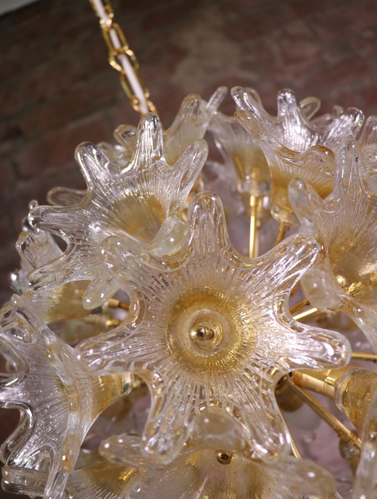Amber Murano 20" Sputnik Chandelier Glass & Brass By Paolo Venini, Veart 1960s photo vintage