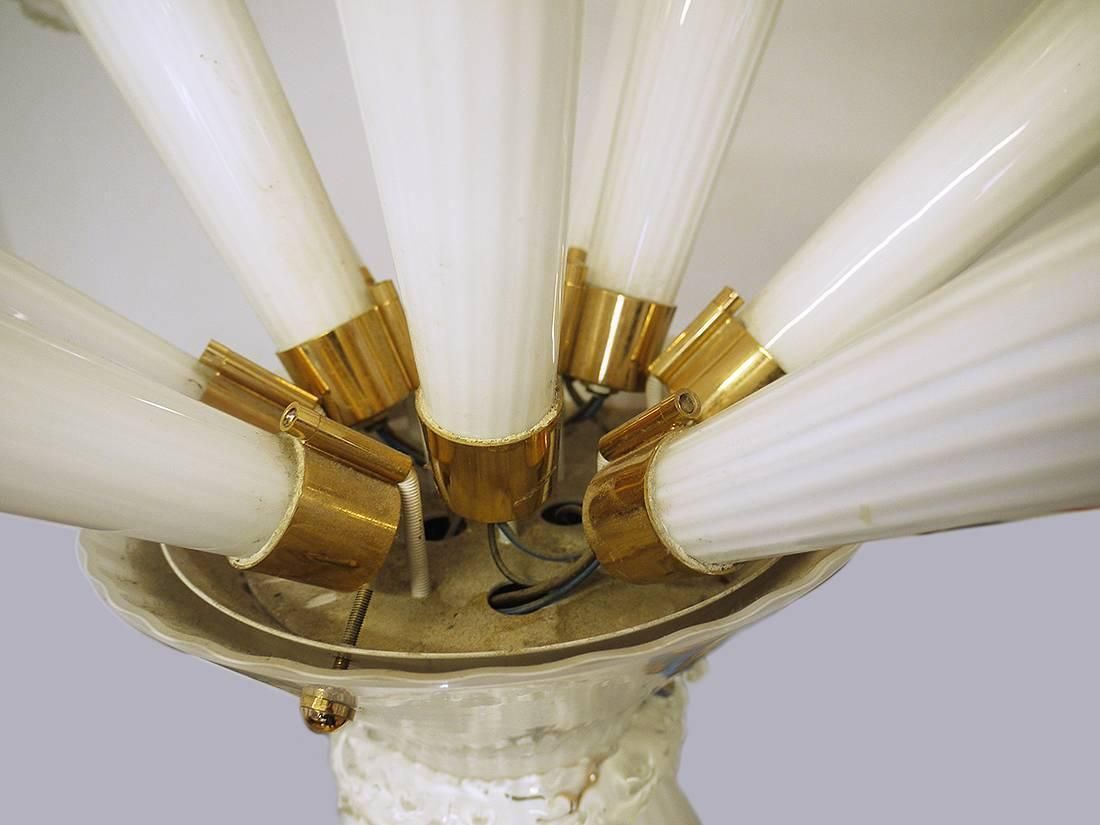 Venini Trumpet Chandelier Opaline Murano Glass & Brass, Italy 1960 photo 3603.0