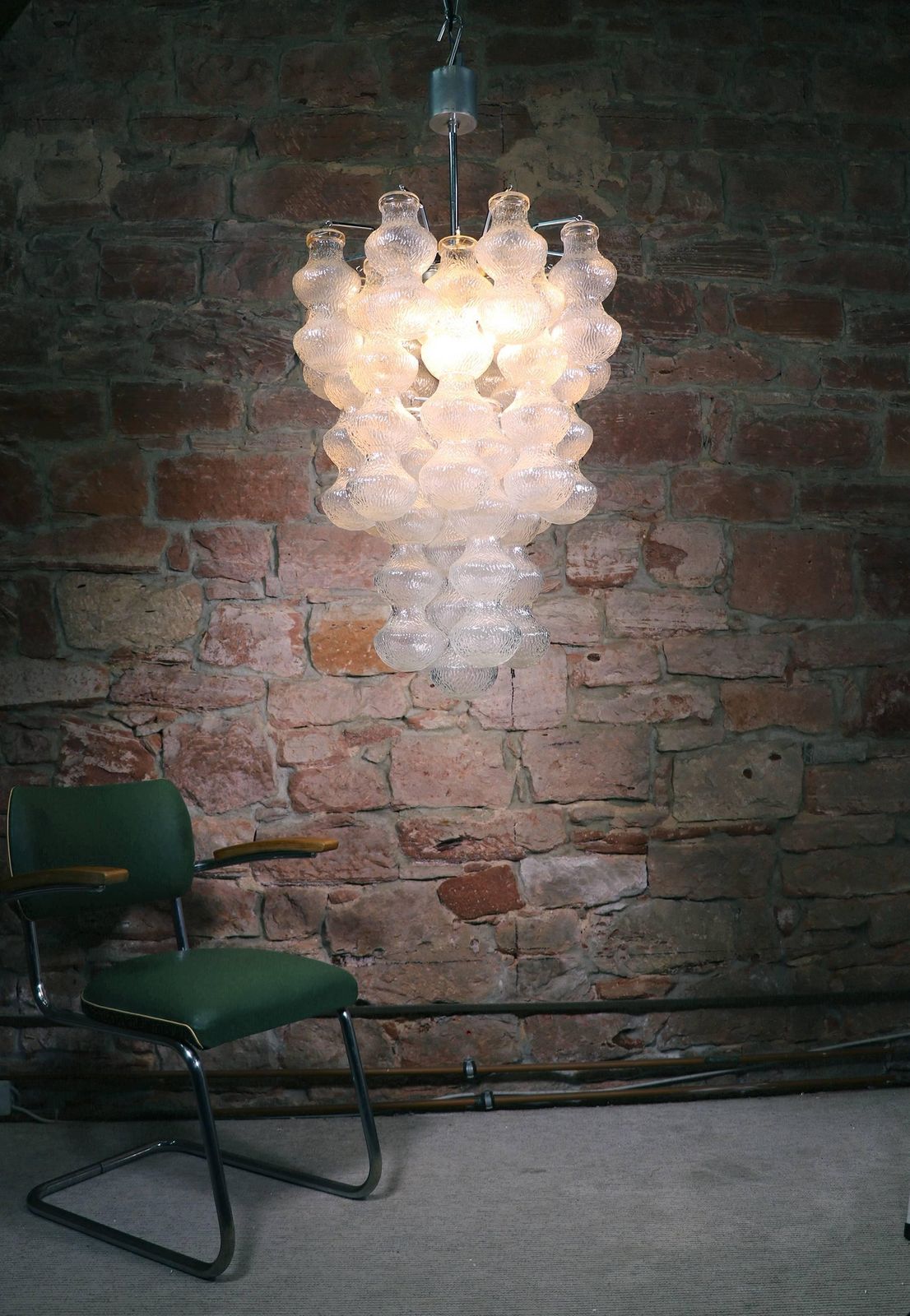Seguso 40" Chandelier Murano Glass & Chrome By Napoleone Martinuzzi, Italy 1960 photo 3635.0