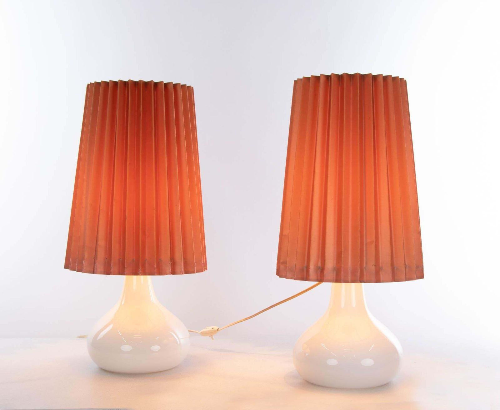 1960 Denmark White Holmegaard Glass Table Lamp By Kylle Svanlund, Set Of 2 photo furniture