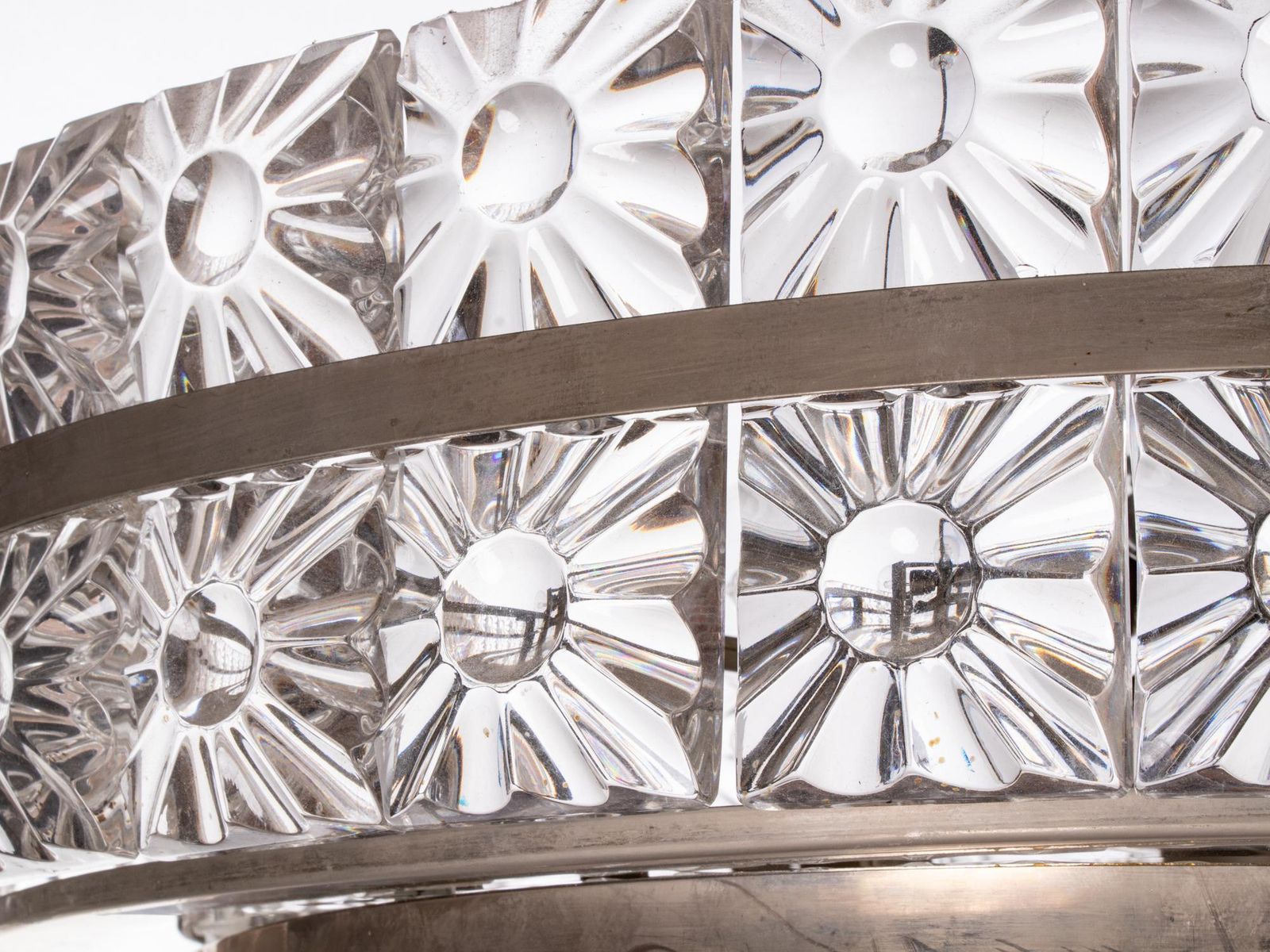 photo for sale Carl Fagerlund 5 Tier 26" Lens Chandelier Crystal & Nickel, Orrefors Sweden 1960