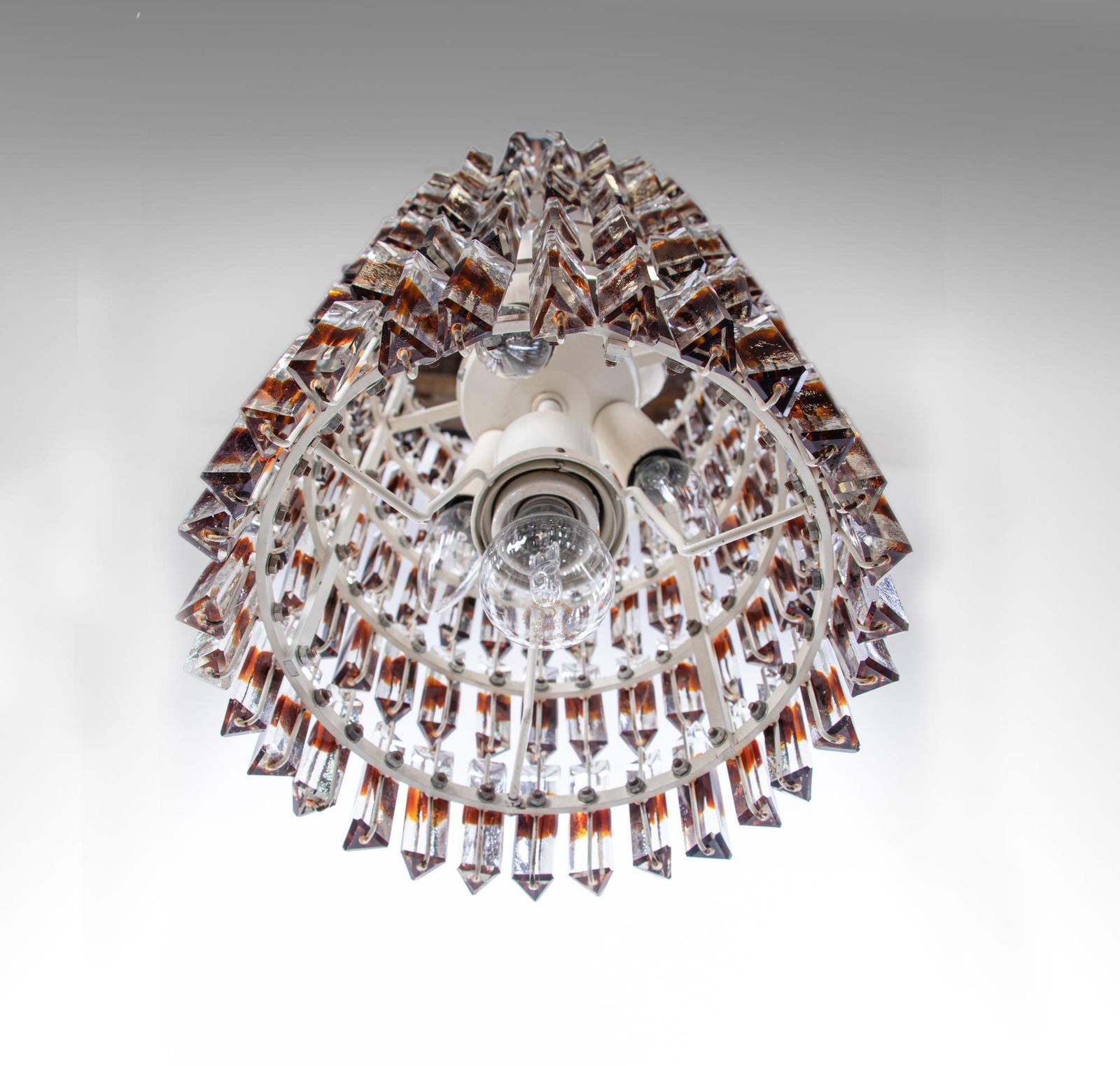 1960 Mid Century Five Tier Chandelier 'Triedi' Amber Murano Glass Prisms photo buy